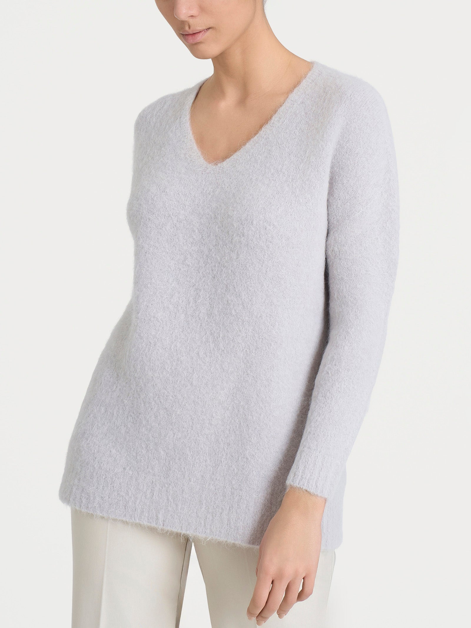 Ragno Alpaca Maglia Donna Grigio Perla Scollo a V