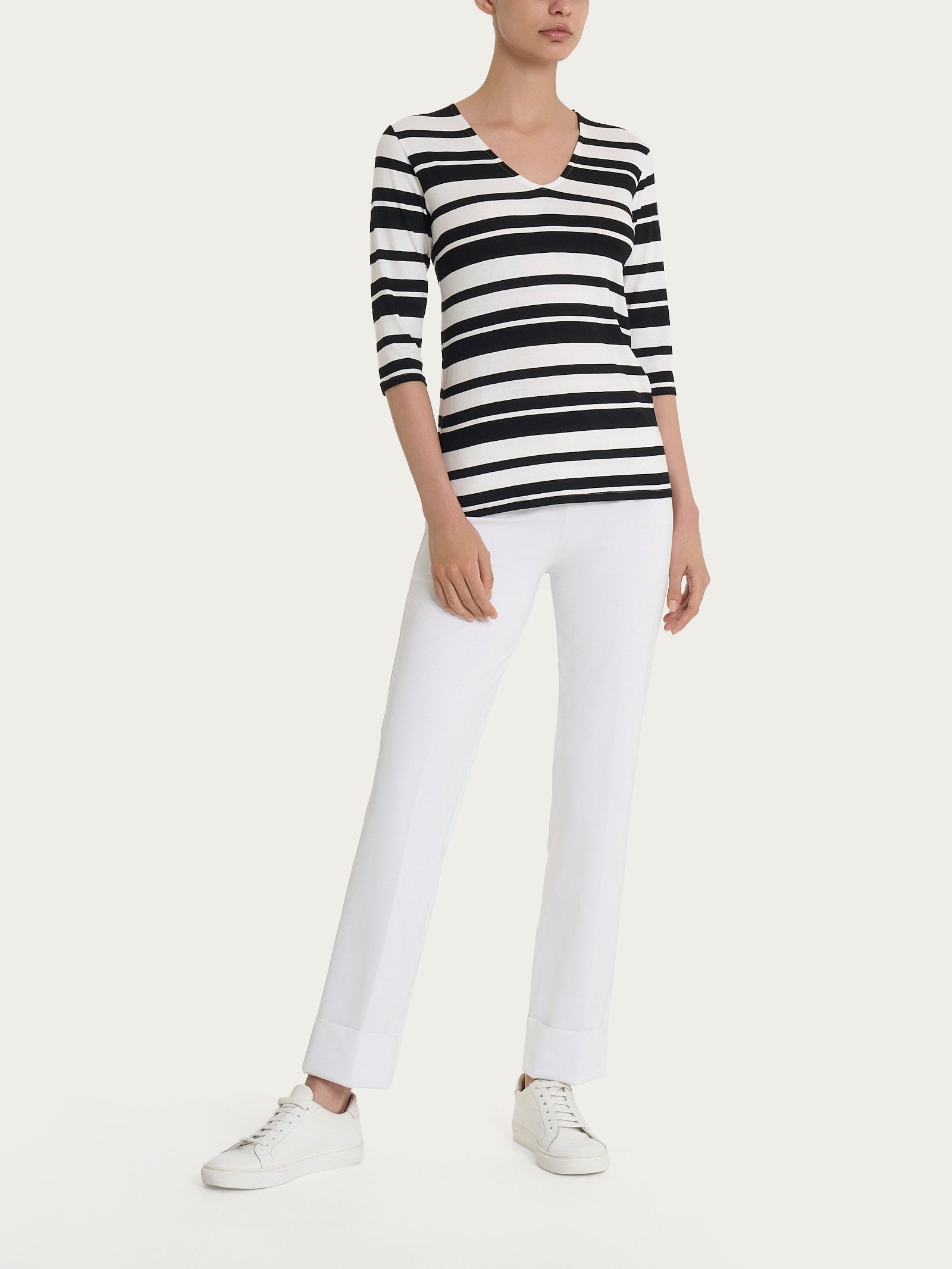 Ragno Viscosa Summer Maglietta V Nero Riga Skinny