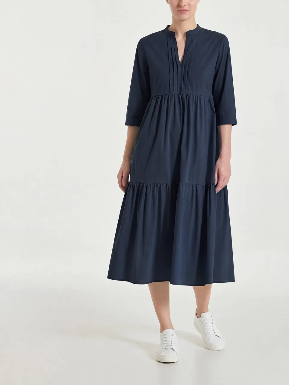 Ragno Compact Abito Poplin Cotone Bleu Scollo V