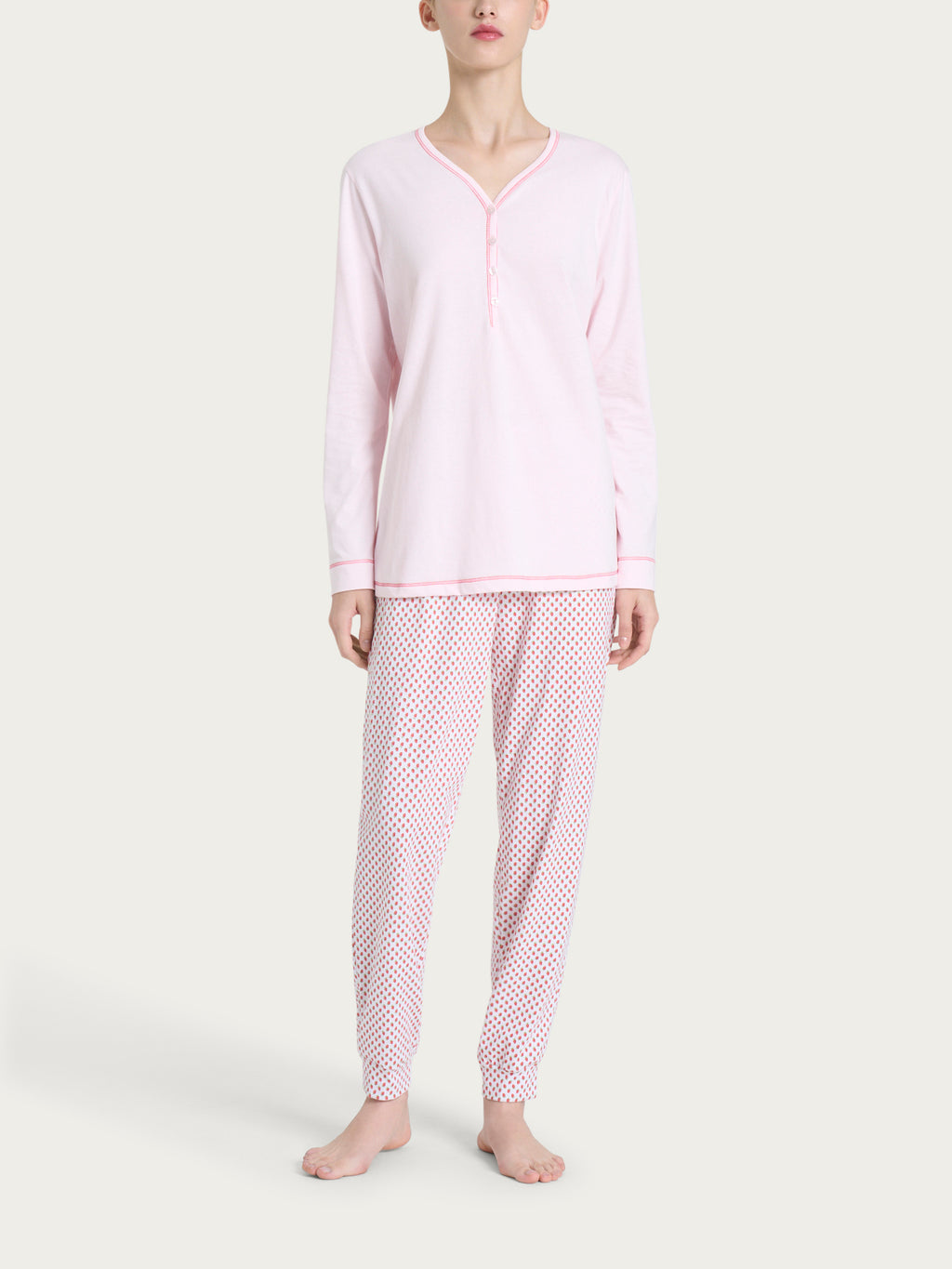 Ragno Jersey Cotone Pigiama Lungo Donna Bianco Fantasia