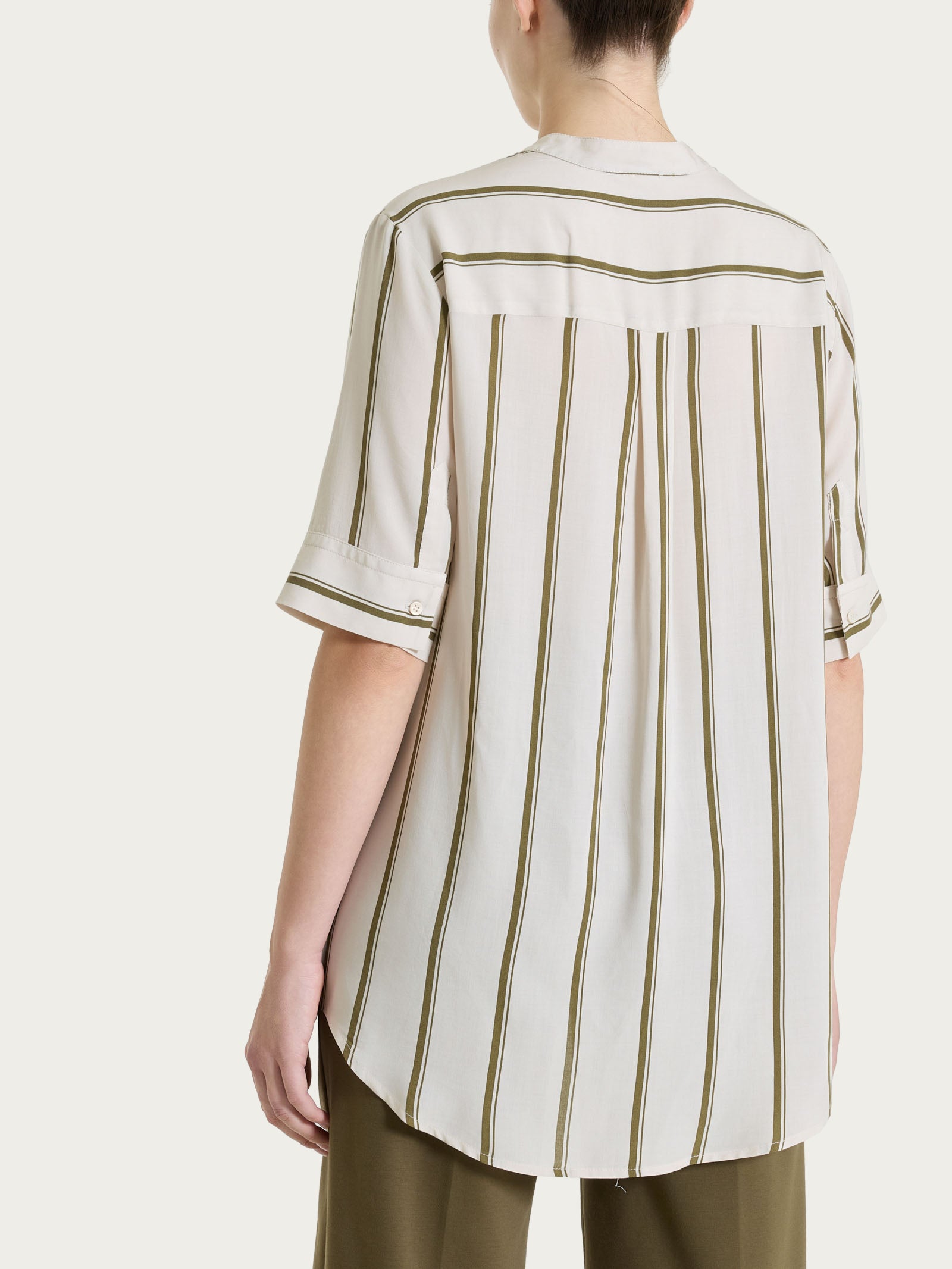 Ragno EcoSeta Blusa righe manica corta dark olive svasata
