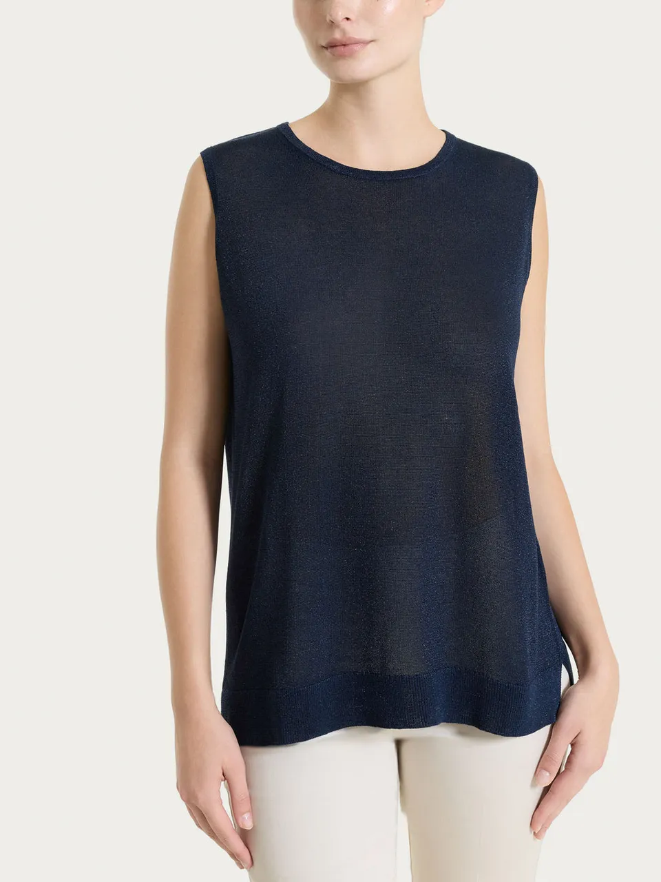 Ragno Crêpe Lurex Top Smanicato Spalle Larghe Bleu