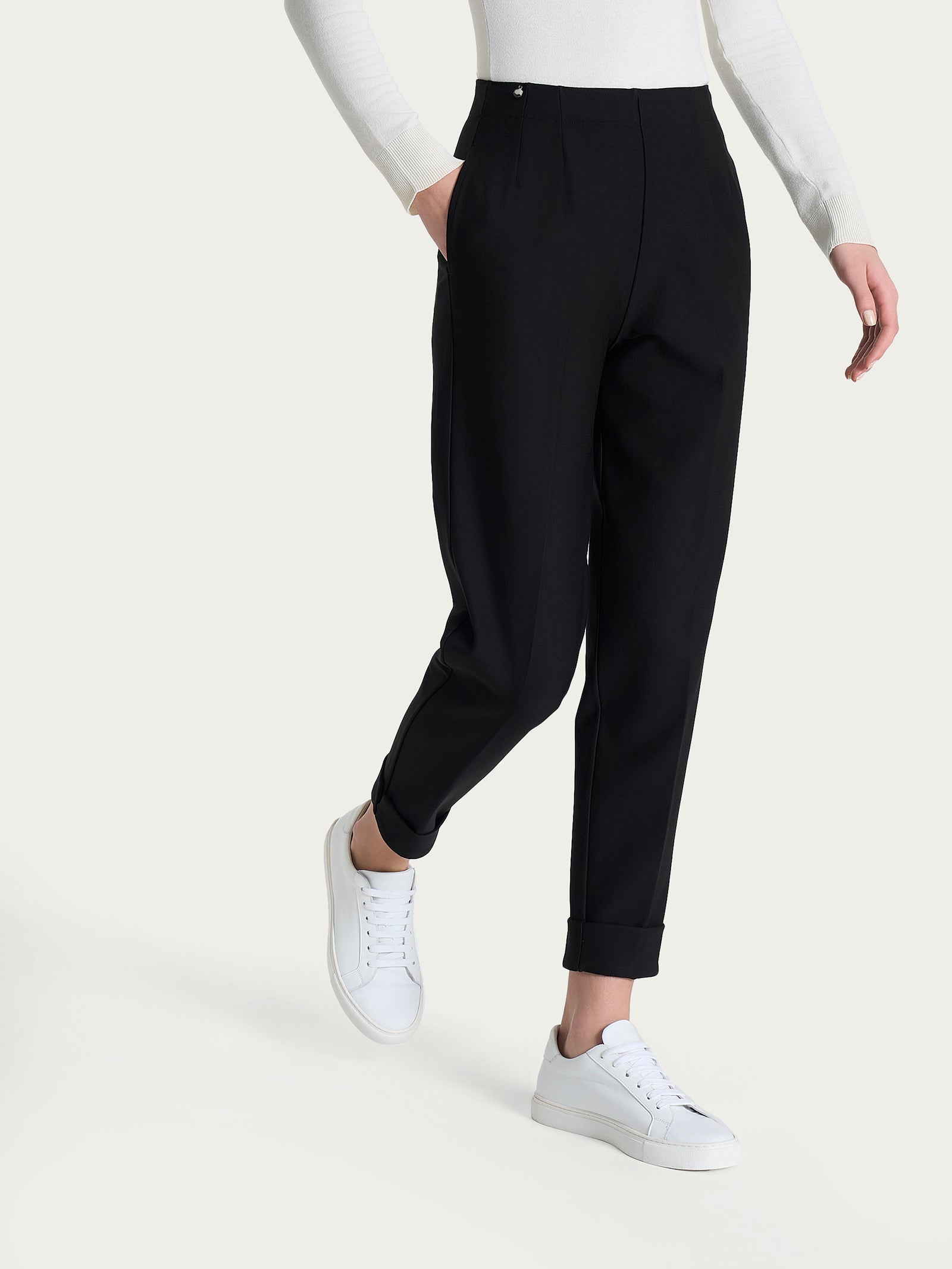 Ragno Compact pantalone carota nero punto Milano tapered