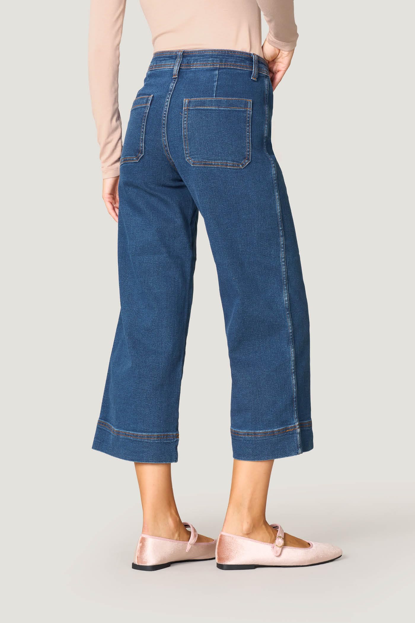 Goldenpoint jeans donna wide leg cropped vita media denim