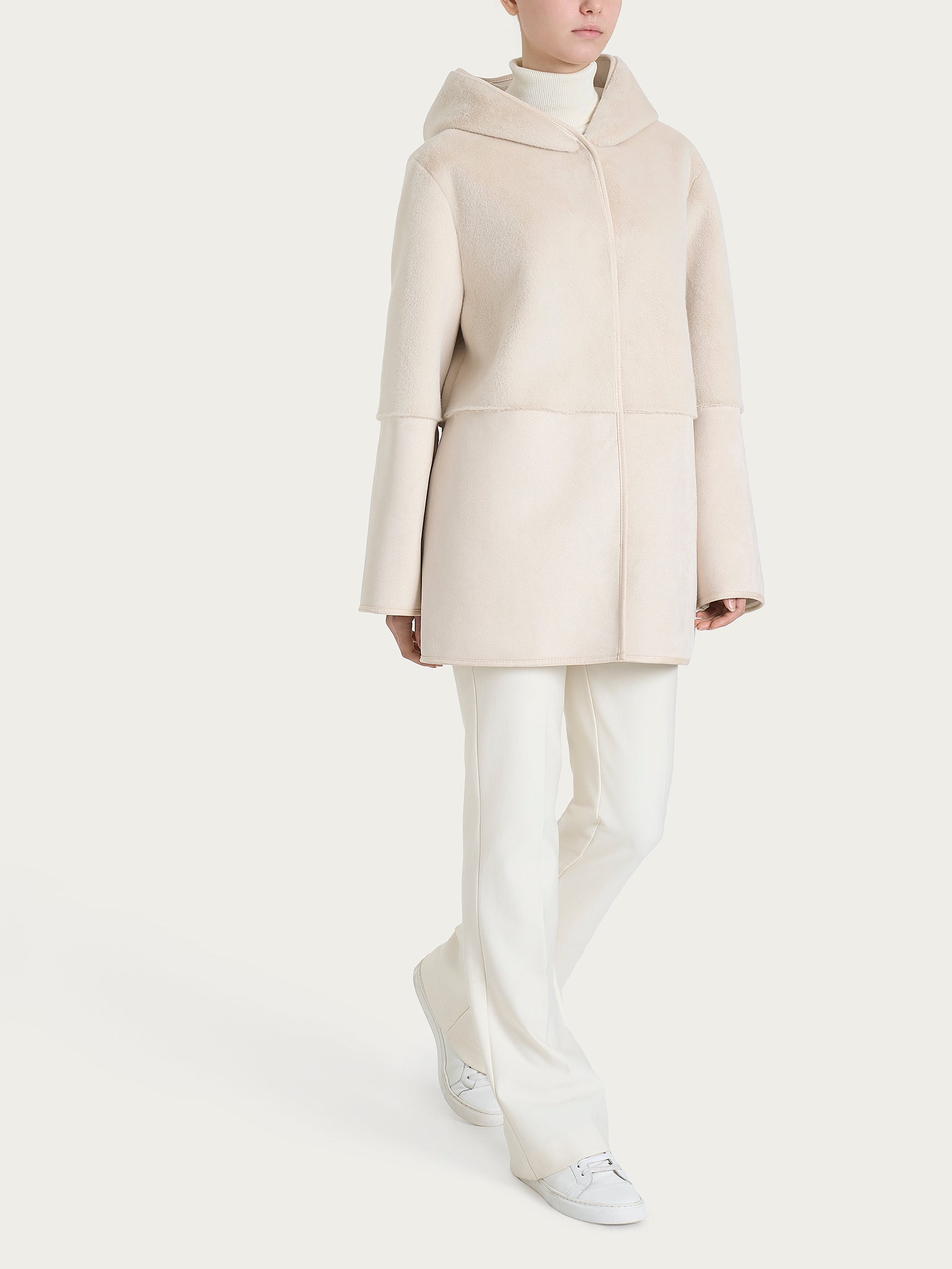 Ragno SL giacca cappuccio double-face Champignon shearling