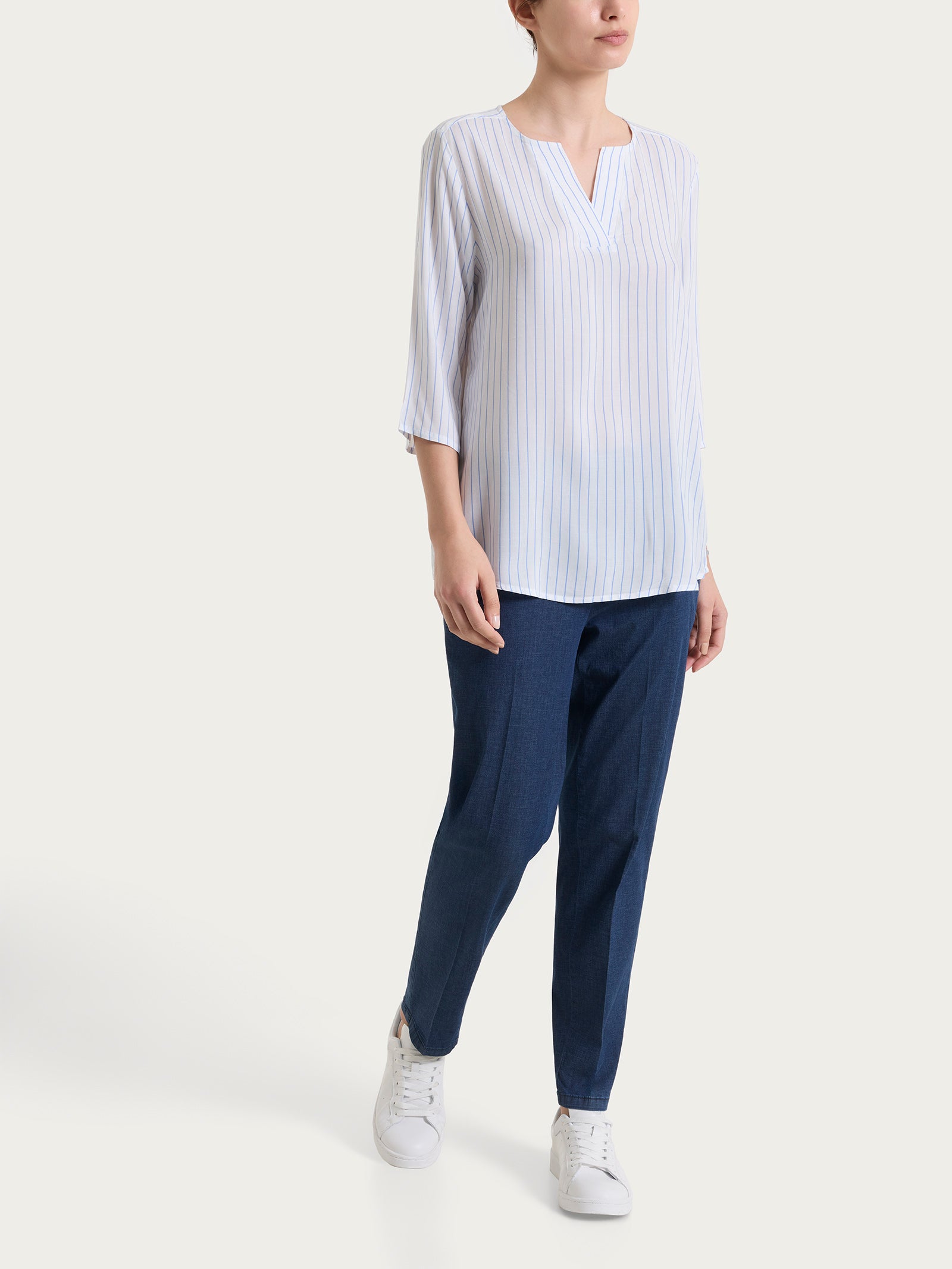 Ragno EcoSeta Blusa righe Bel Air Blue manica 3/4