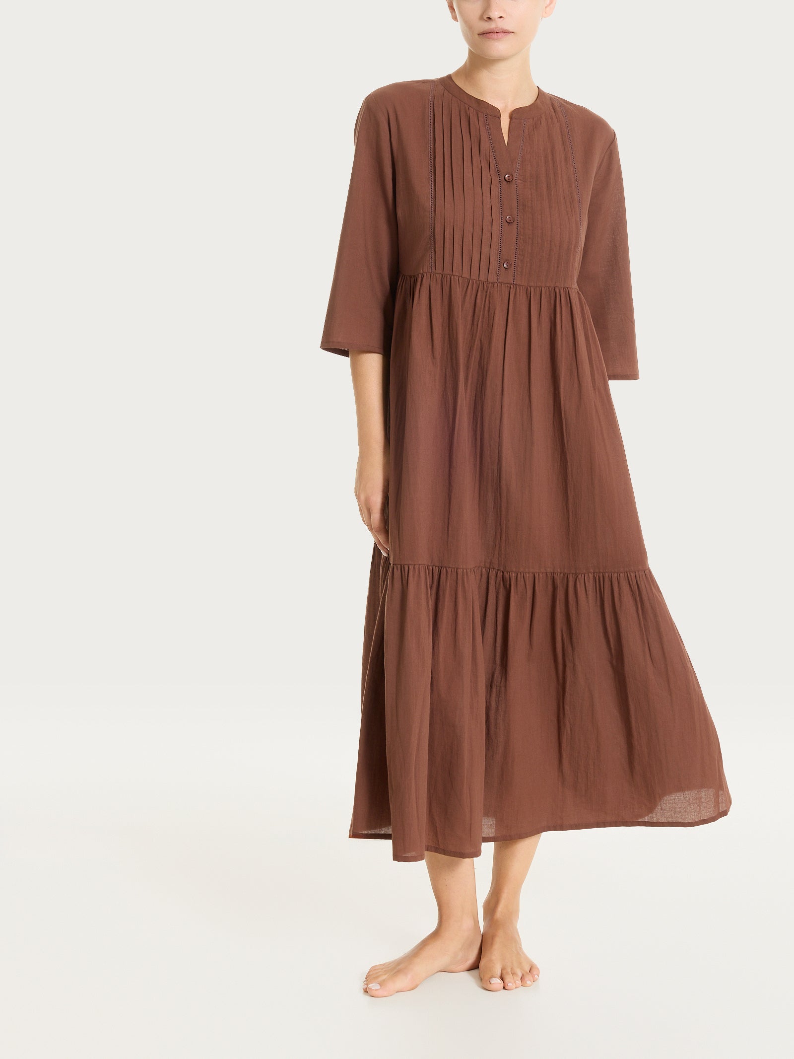 Ragno Vestito Lungo Balze Mussola Cotone Chocolate Fondant