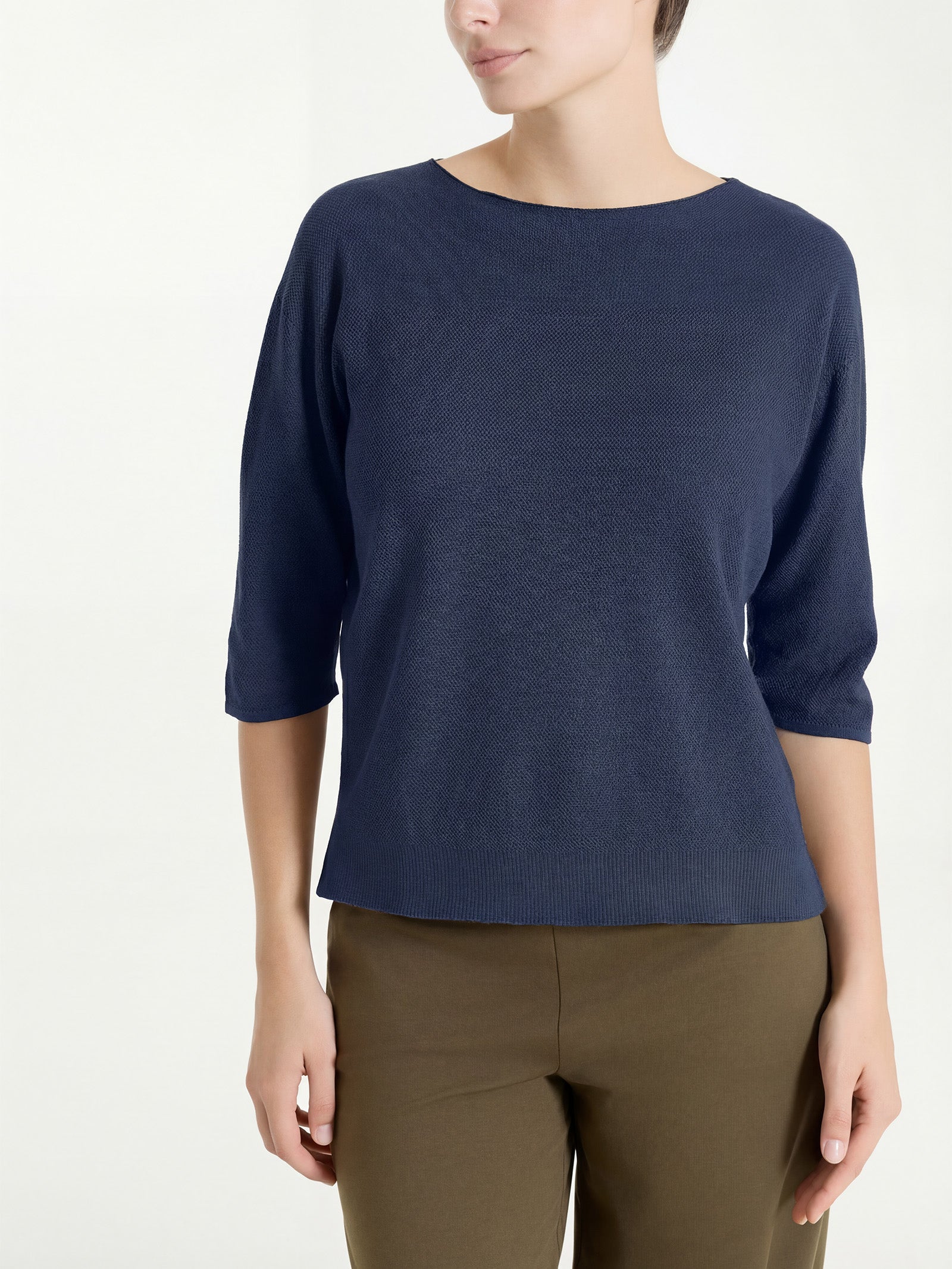 Ragno Puro Cotone maglia girocollo donna Bleu manica 3/4