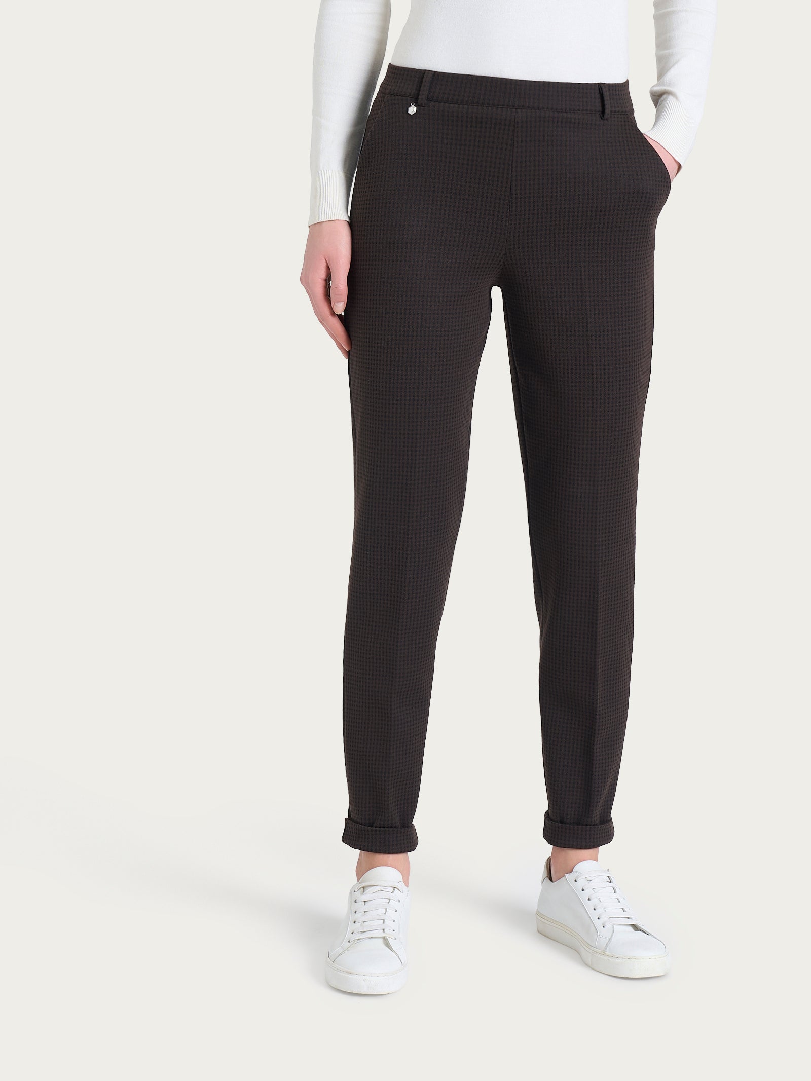 Ragno Eco Jacquard Pantalone Chino Slim Micro Check Chocolate Torte
