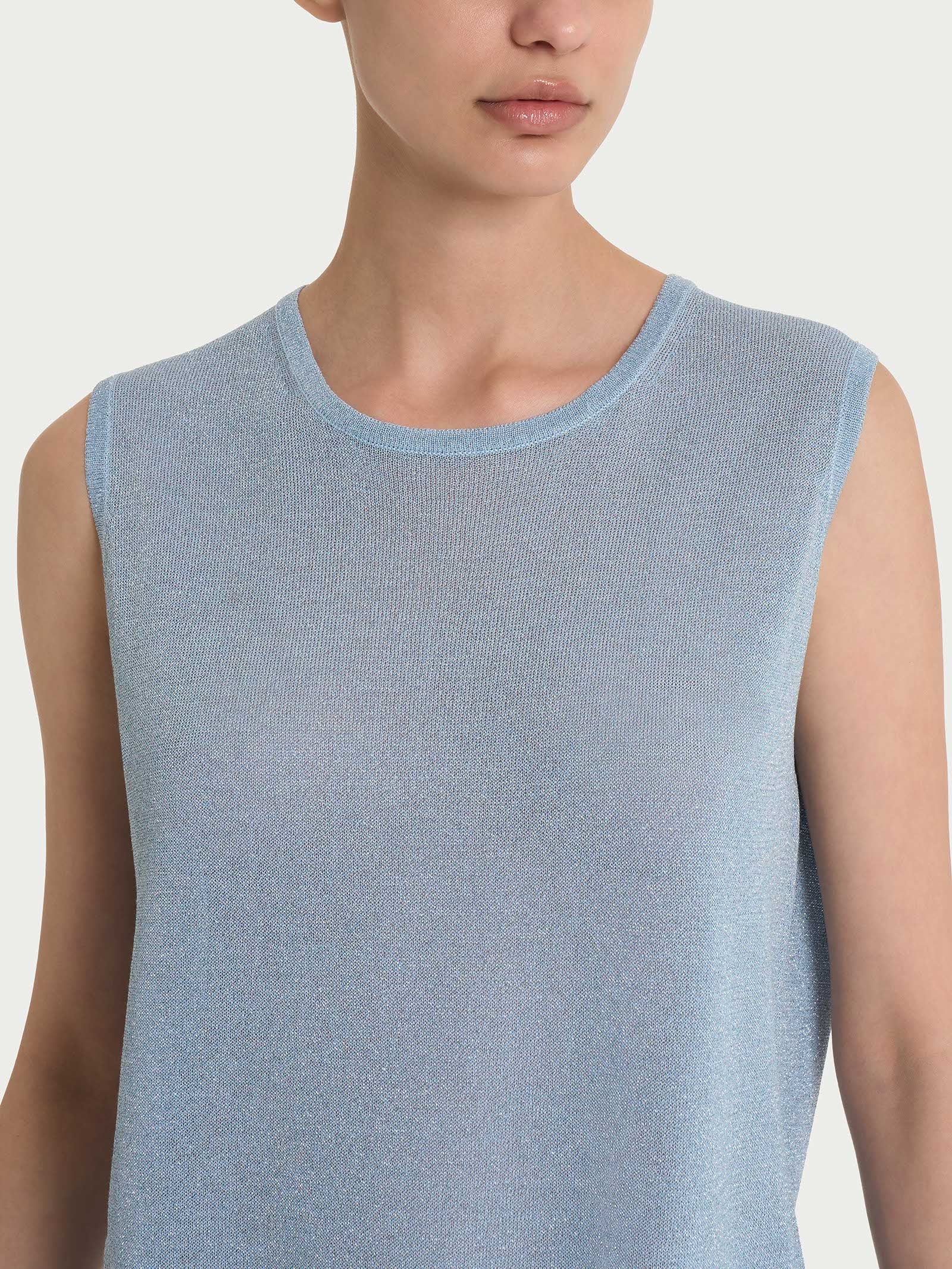 Ragno Crêpe Lurex Skyway maglia smanicata spalla larga