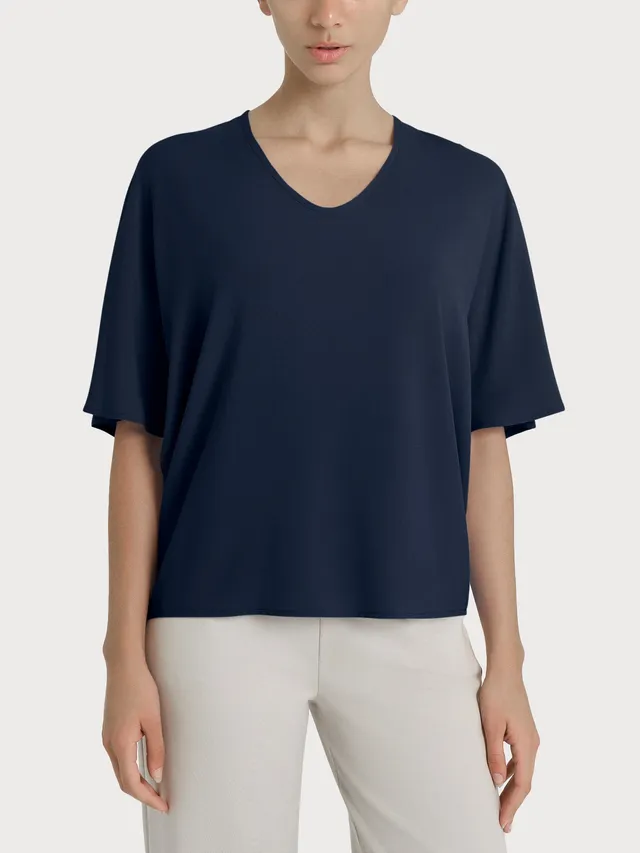 Ragno Ecoseta blusa donna Bleu scollo a V viscosa