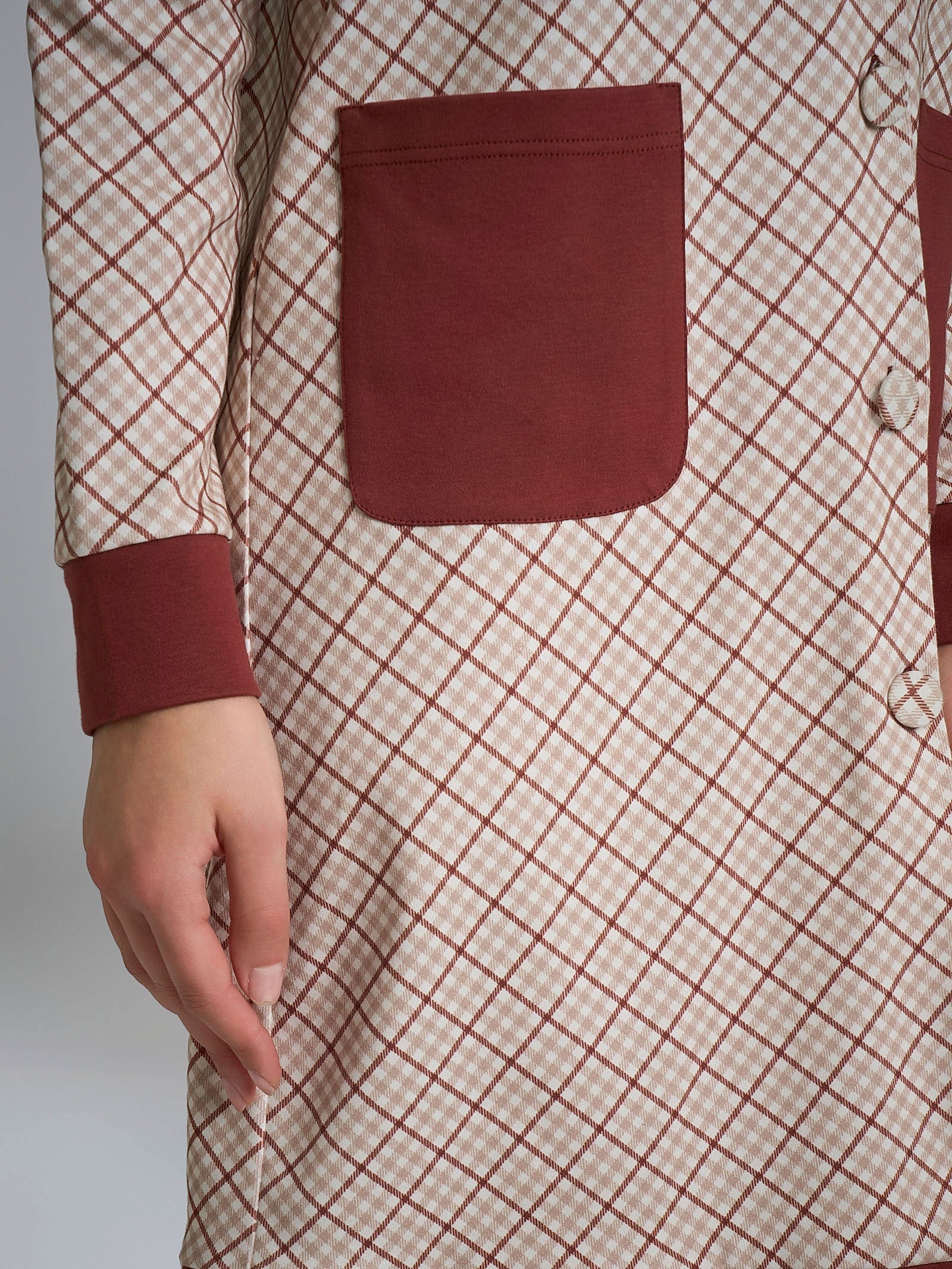 Ragno Interlock Vestaglia Tartan Henna Cotone Collo Alto
