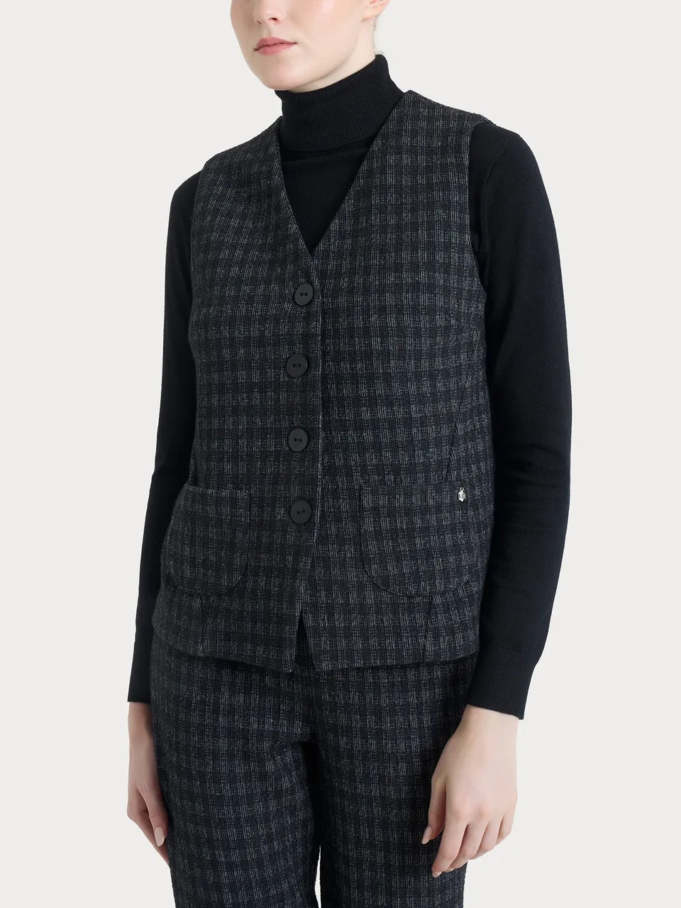 Ragno Eco Jacquard Gilet 4 bottoni fantasia nero check