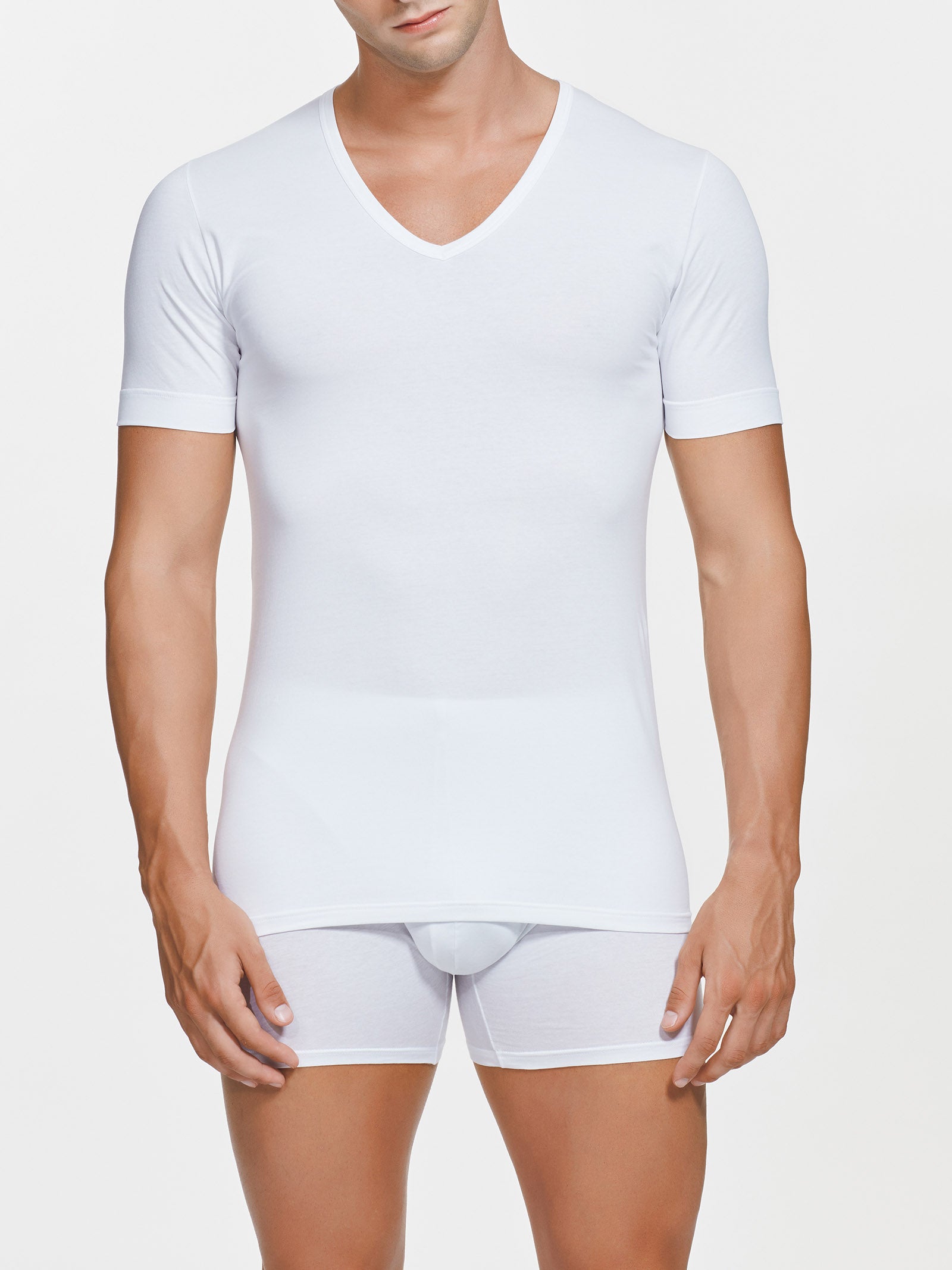 Ragno Hi-Tech maglietta cotone uomo scollo V bianco
