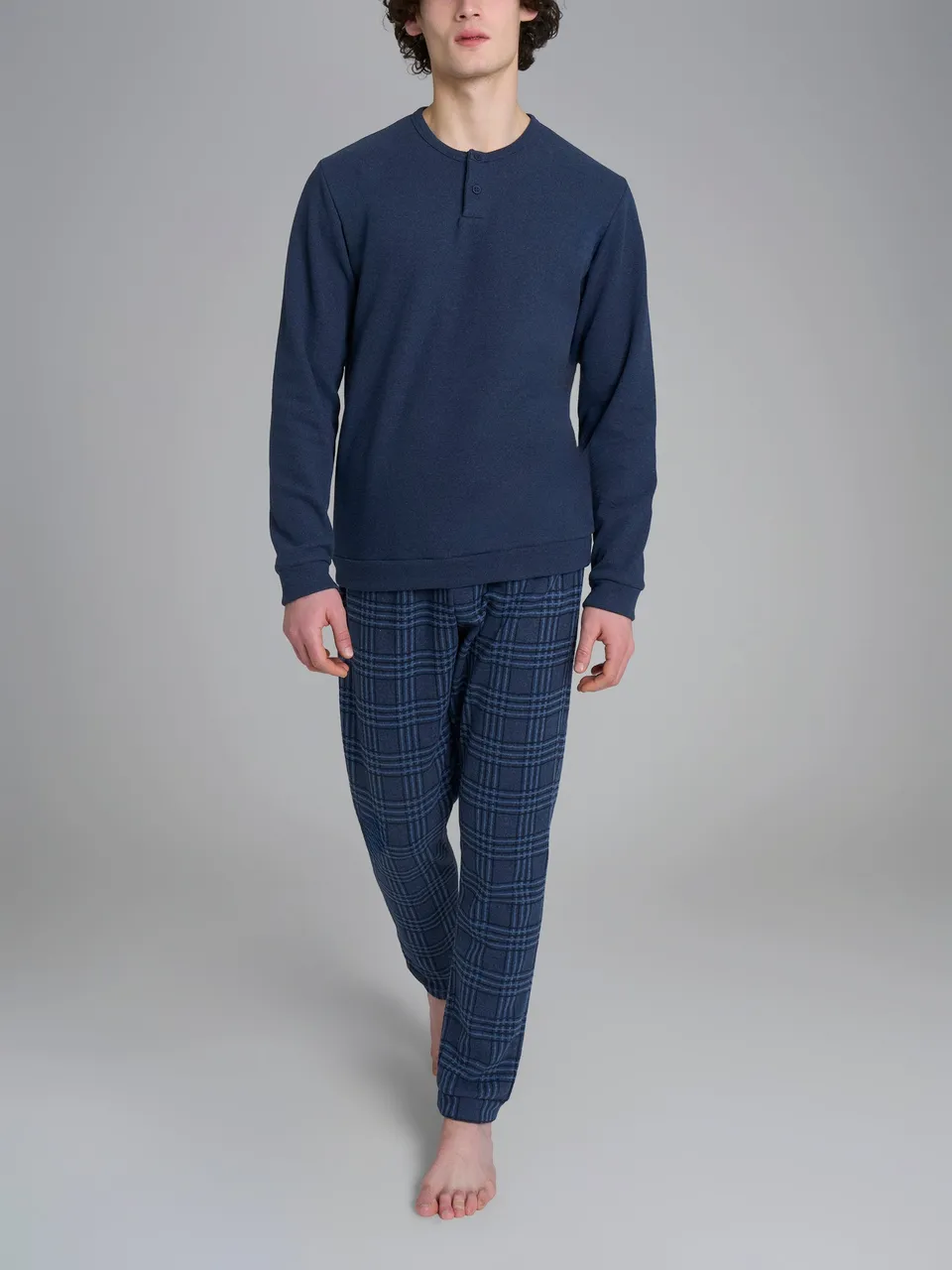 Ragno Cotton Eco Pile pigiama serafino indigo a quadri