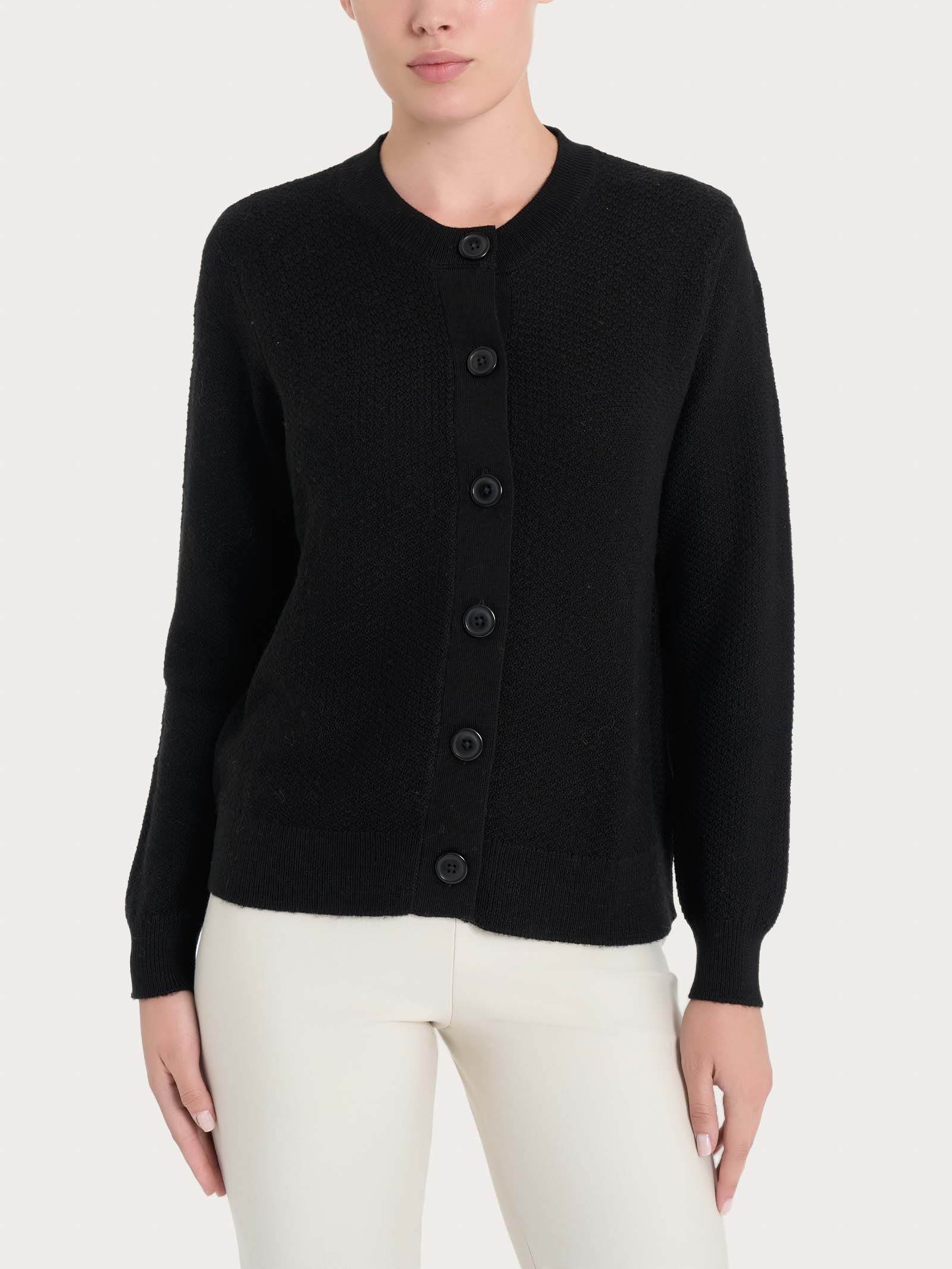 Ragno Merino Soft Cardigan Corto Lana Nera Bottoni