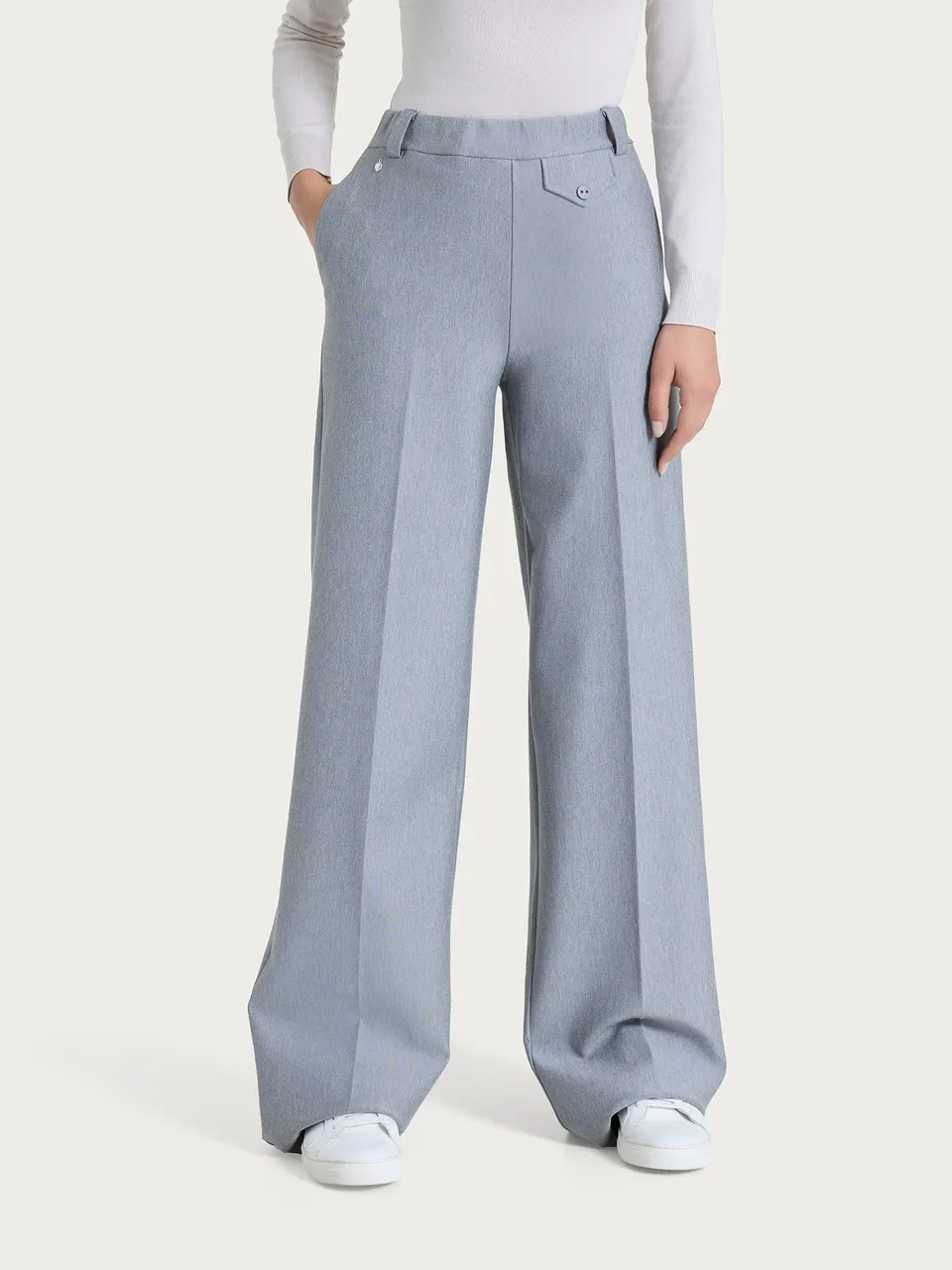 Ragno Compact Pantalone Palazzo Grigio Wide Leg