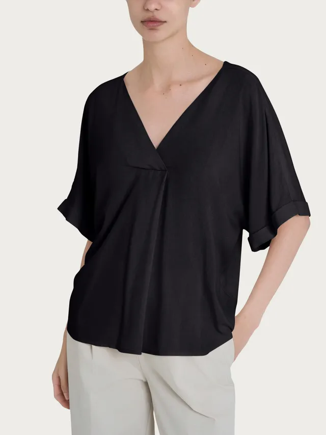 Ragno EcoSeta Blusa Scollo V Kimono Nera Viscosa