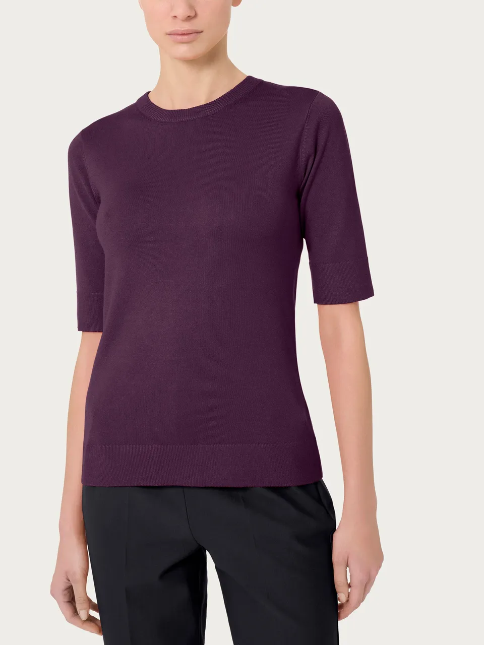 Ragno Four Seasons Maglia Girocollo Manica Corta Plum Viscosa