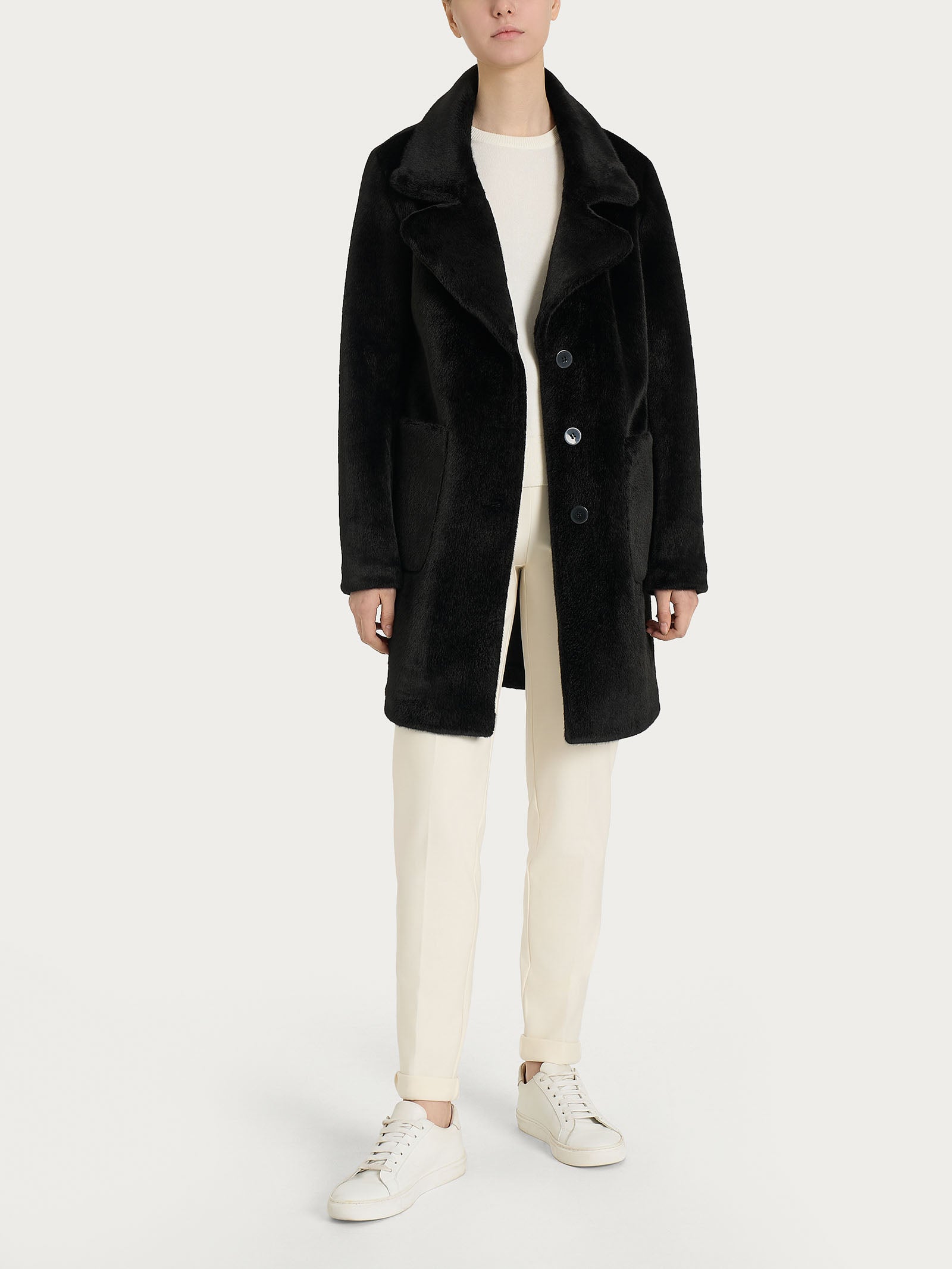 Ragno Vegan Shearling cappotto corto donna nero double-face
