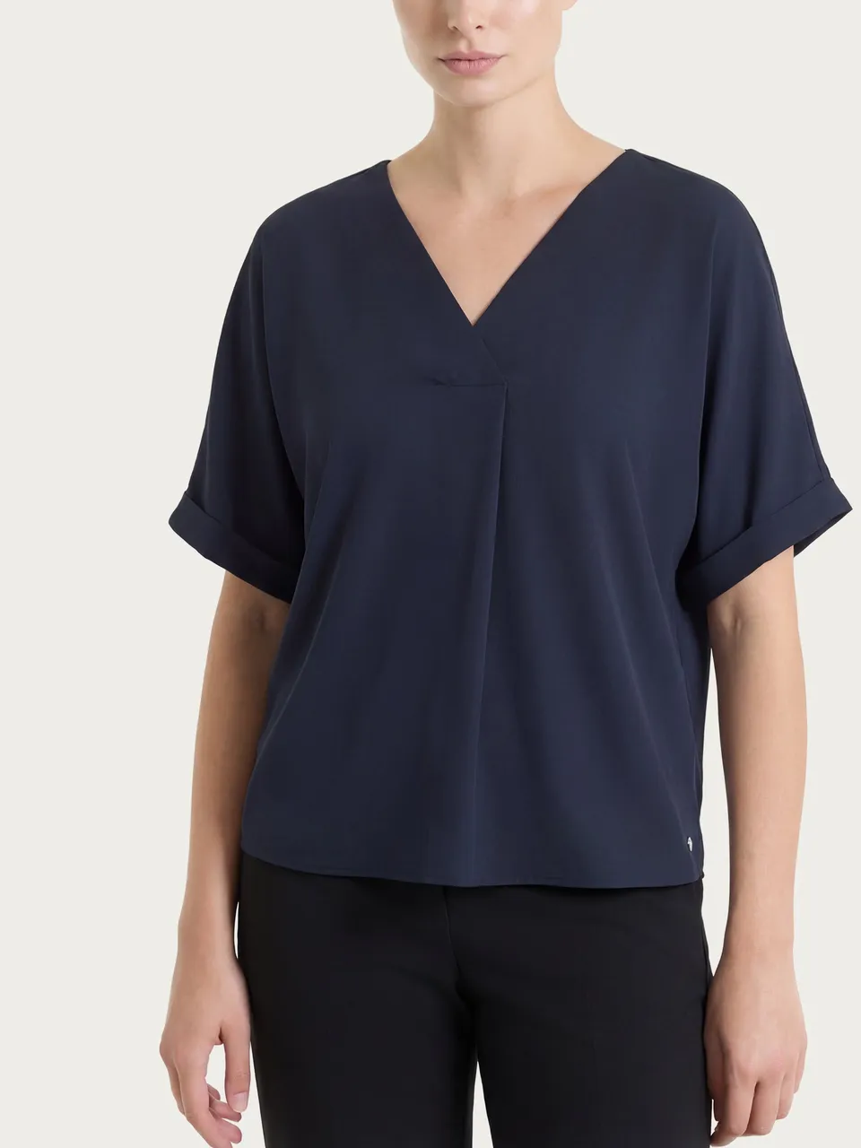 Ragno Voile Stretch blusa kimono scollo V blu