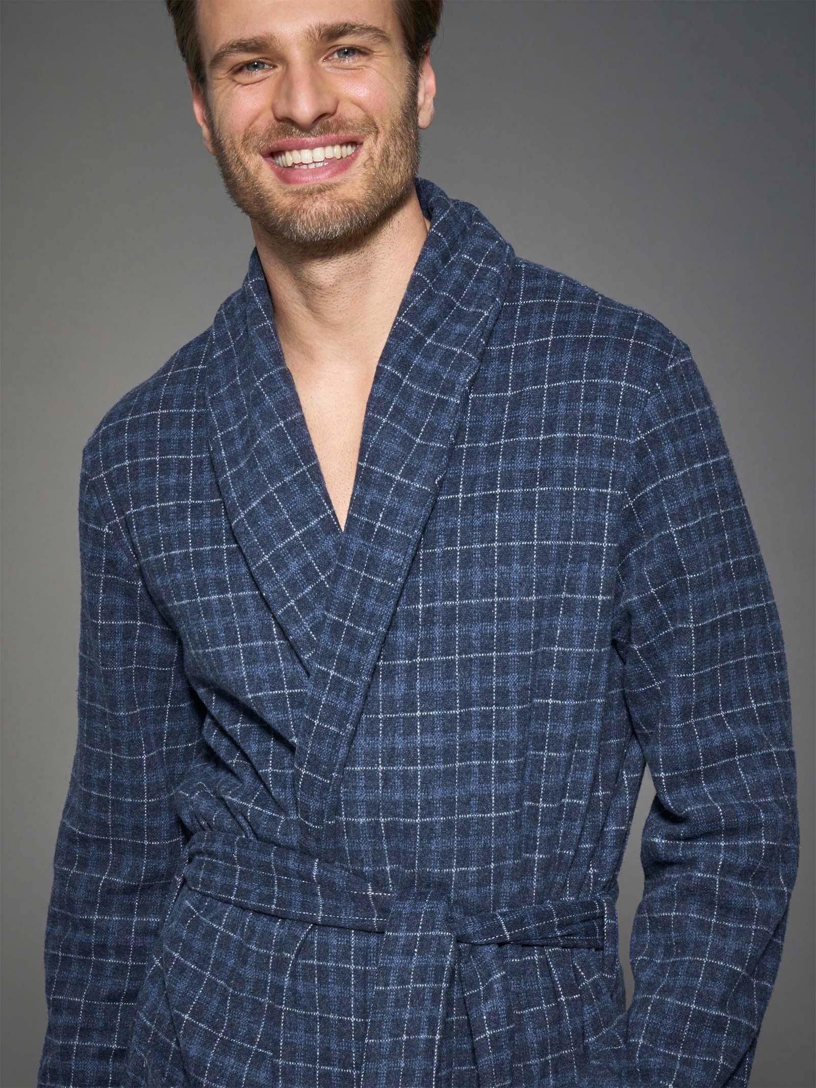 Ragno Vestaglia Lunga Cotton Eco Pile Fant. Indigo uomo