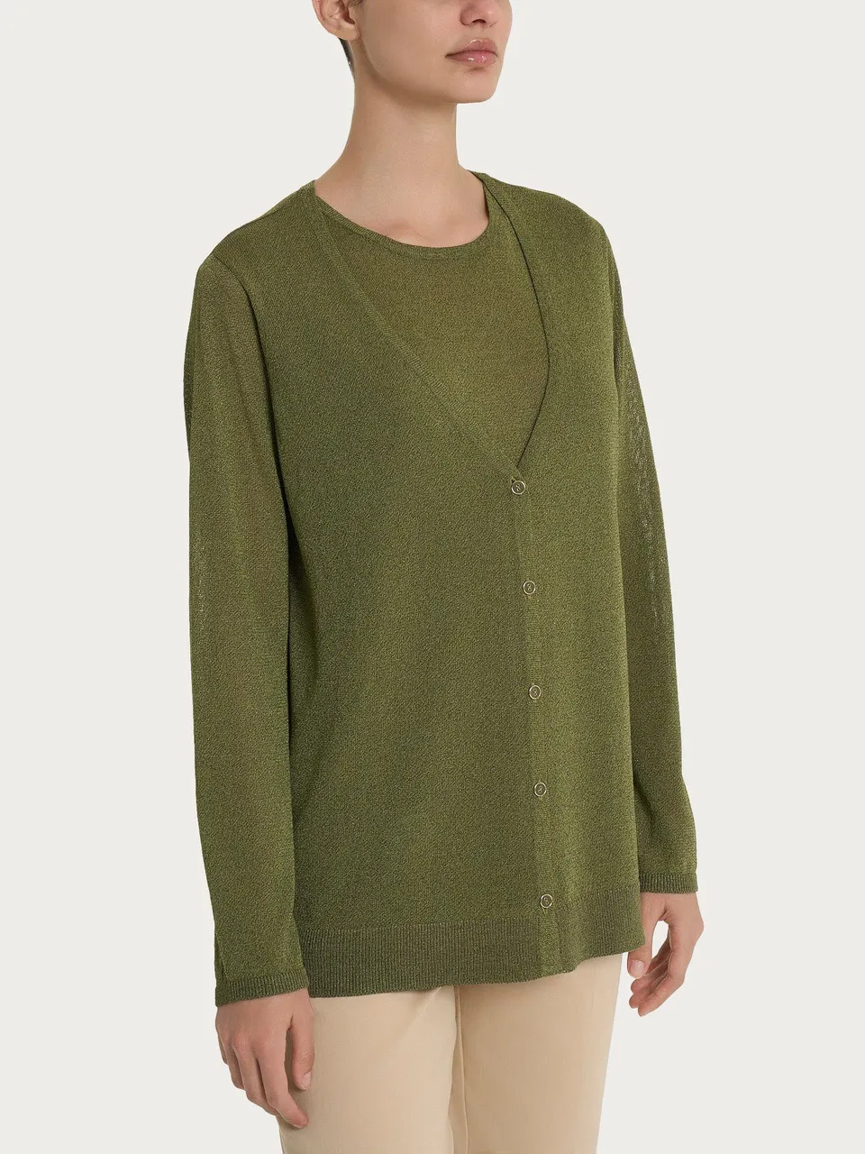 Ragno Cardigan Bottoni Crêpe Lurex Sphagnum Luminoso