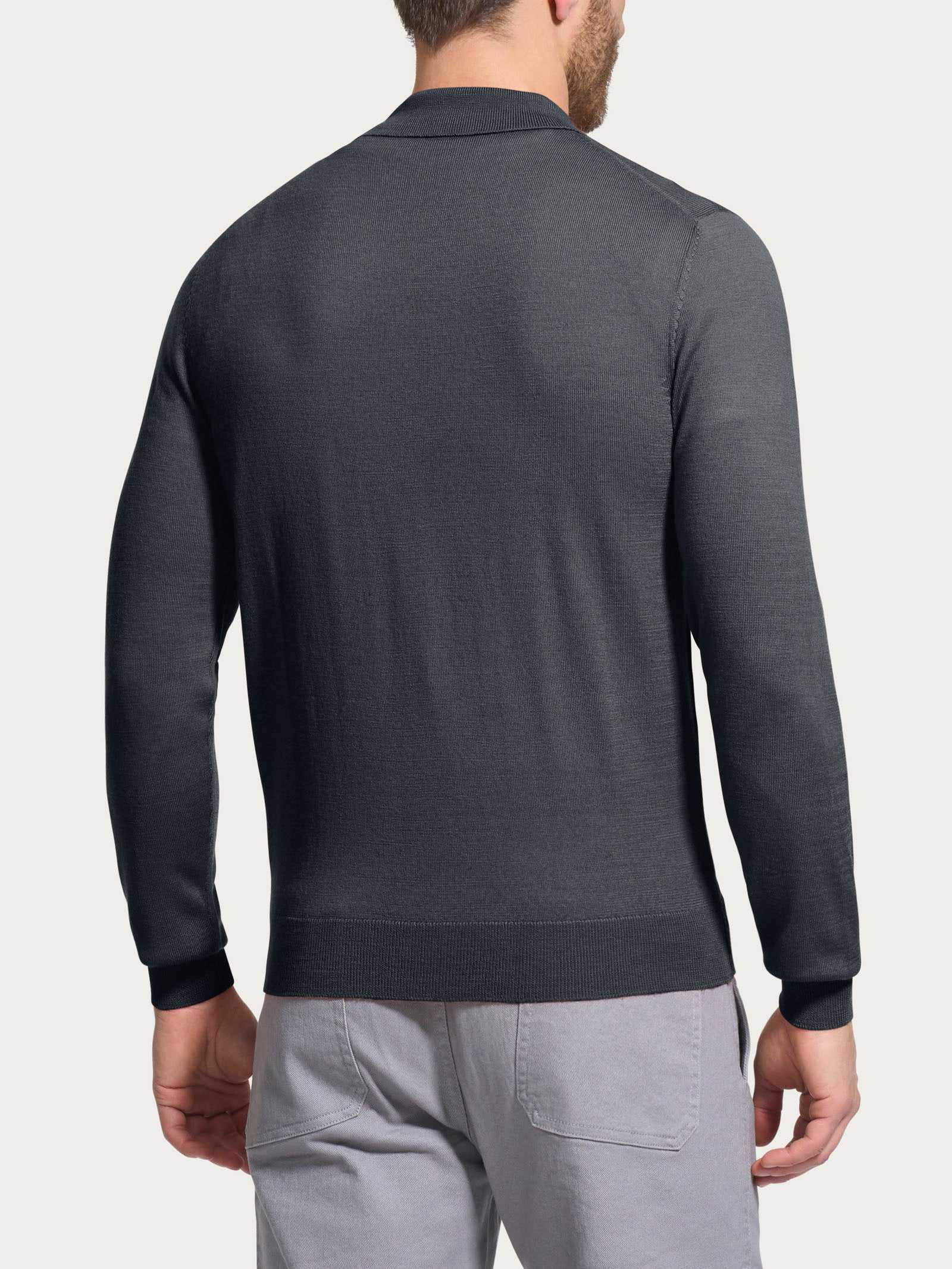 Ragno Merino Soft polo manica lunga lana Black Oyster uomo
