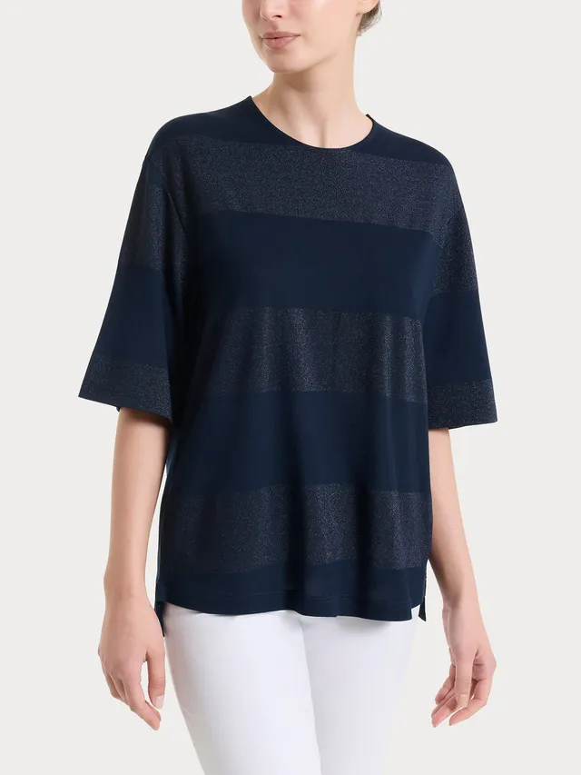 Ragno Summer Light maglietta righe Fant.Bleu manica corta lurex