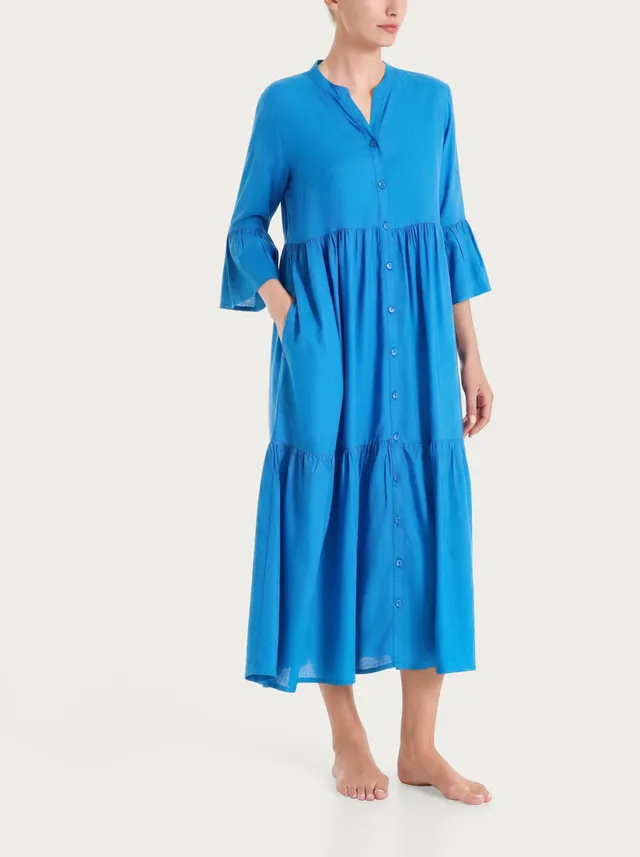 Ragno Mussola Slub abito lungo balze Strong Blue viscosa