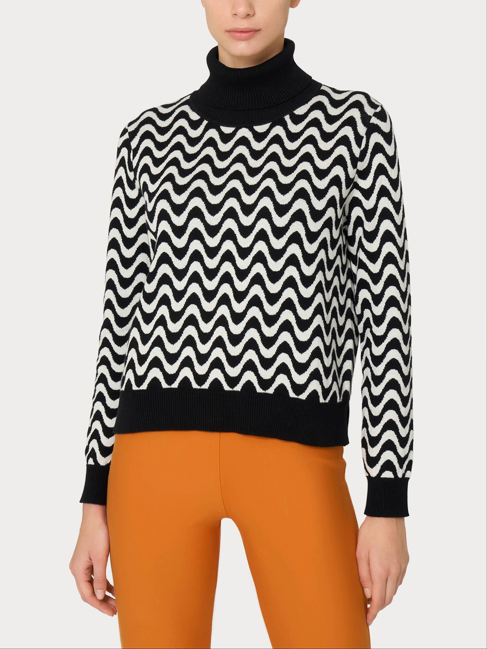 Ragno Winter Cotton Dolcevita maglia nera fantasia onde