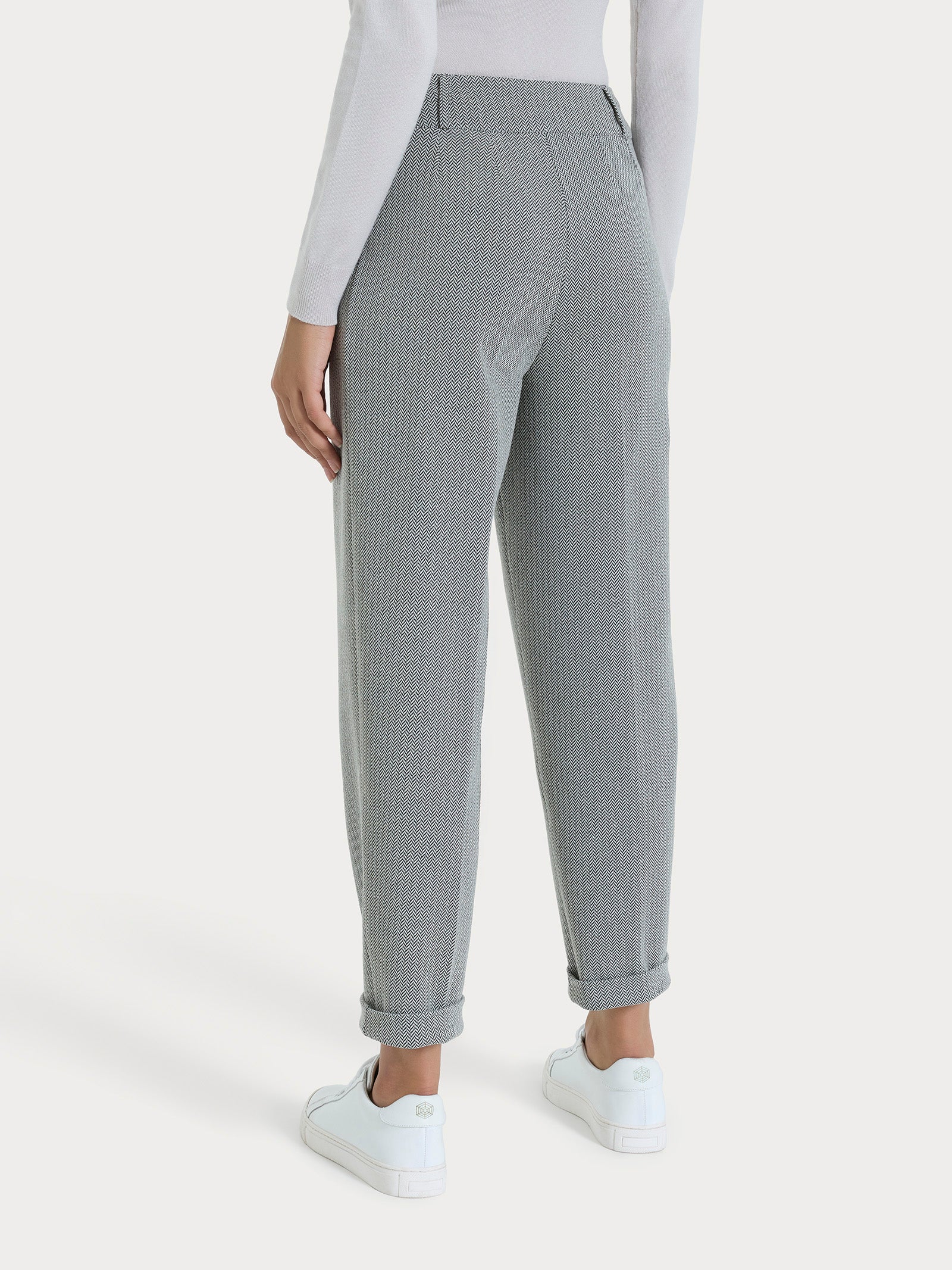 Ragno Compact pantalone carota spina pesce Fant.Nero jacquard
