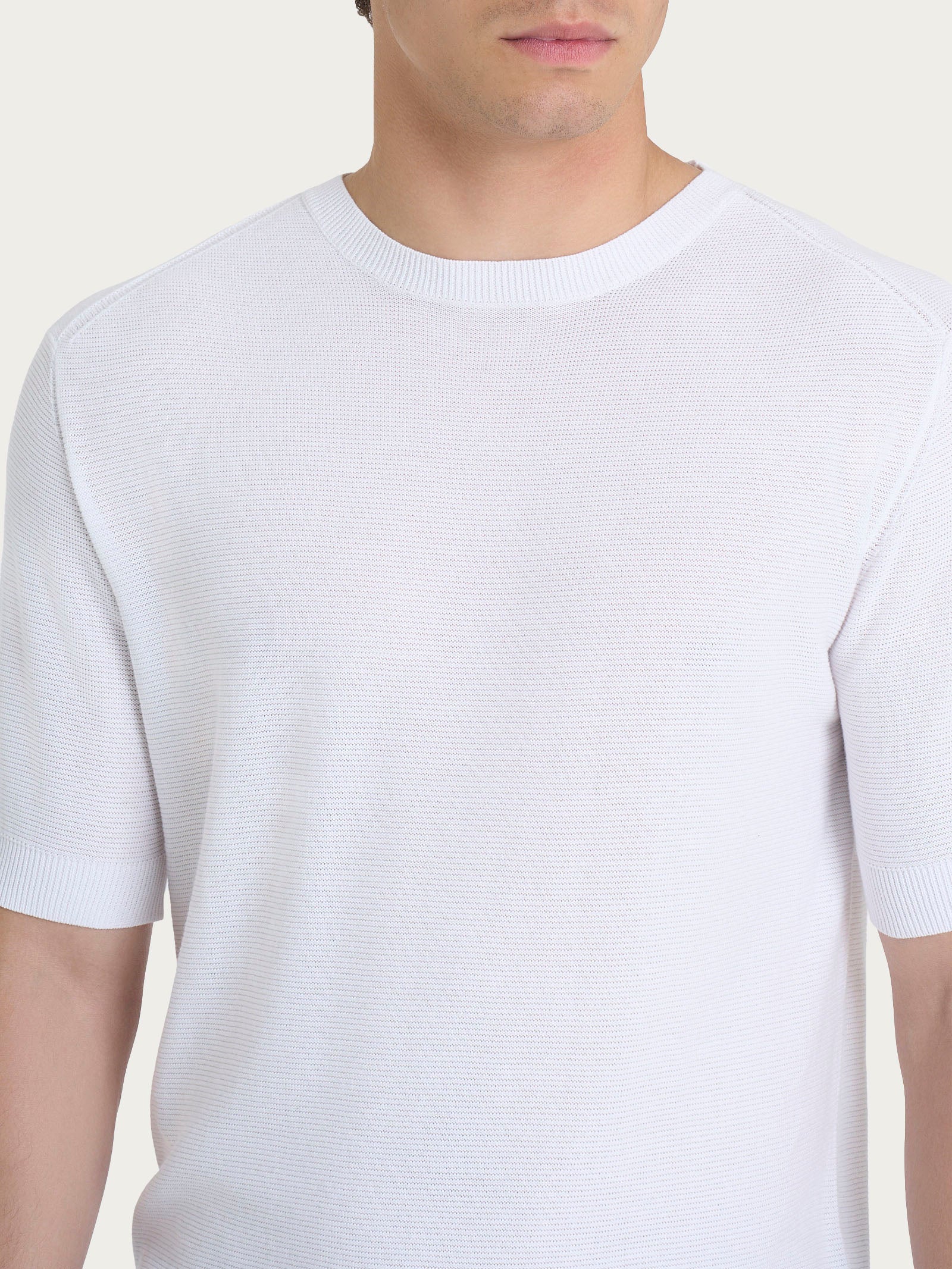 Ragno Puro Cotone Maglia Punto Links Manica Corta Bianco Girocollo
