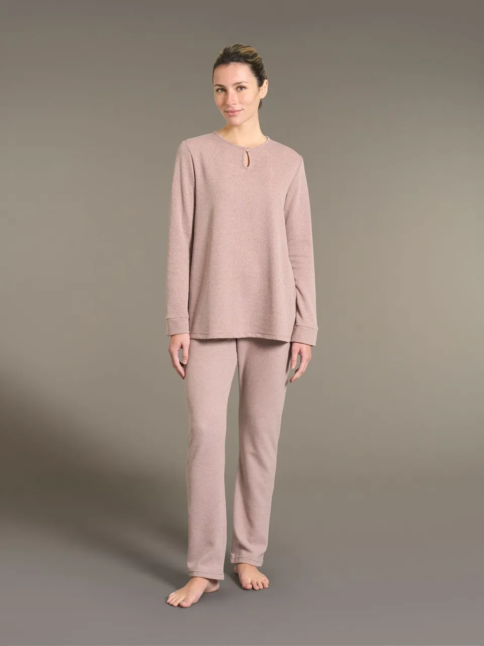 Ragno pigiama lungo donna terra in Cotton Eco Pile Lurex