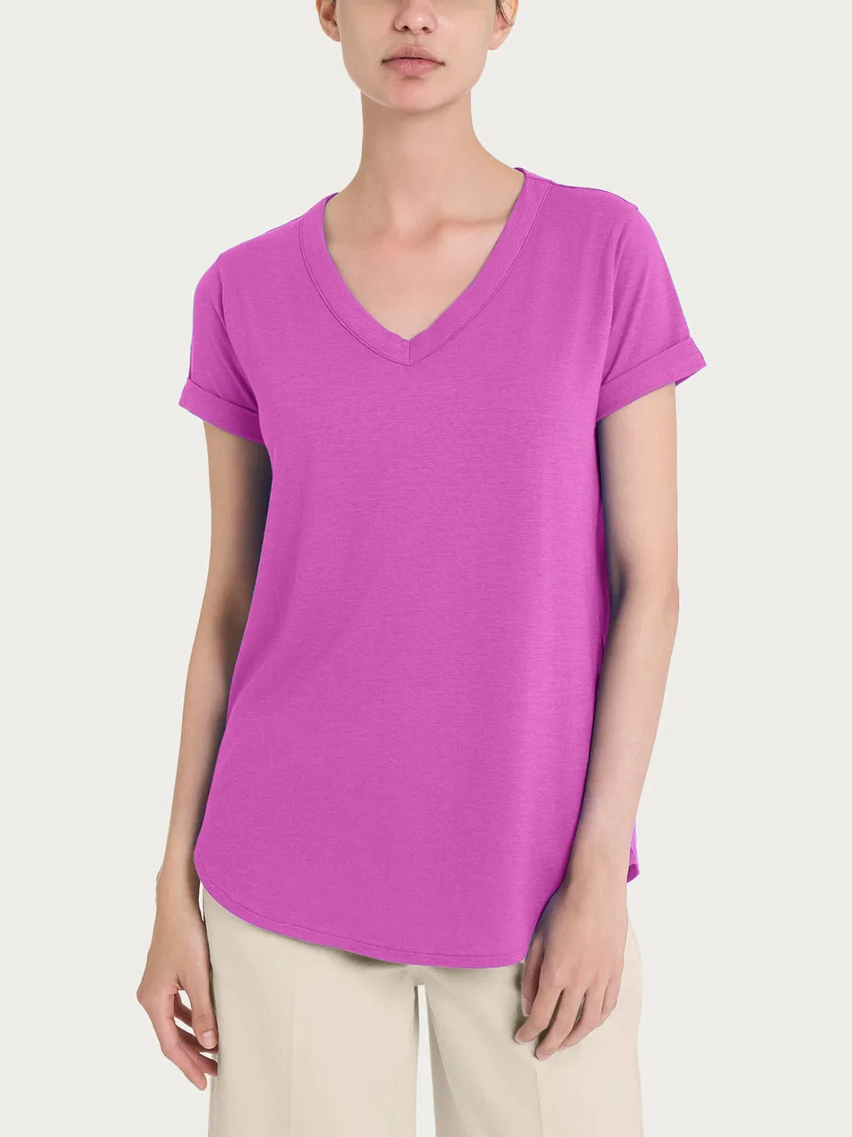 Ragno Puro Cotone t-shirt scollo V orchidea jersey
