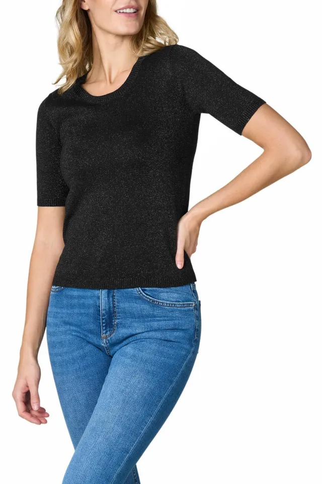Goldenpoint Maglia Girocollo Manica Corta Lamè Misto Cotone Aderente donna
