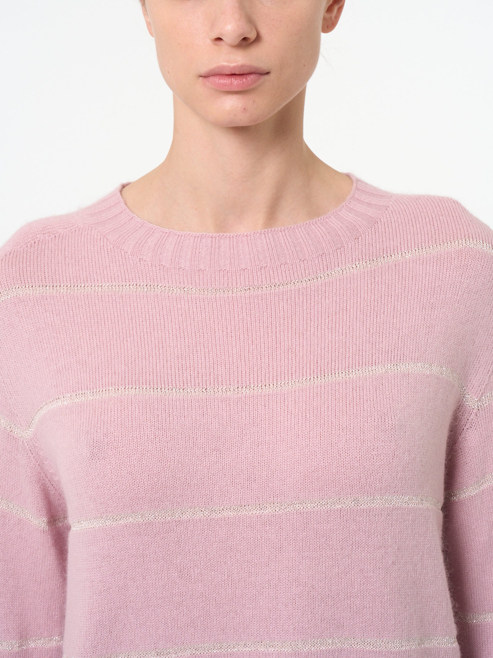 Ragno girocollo maglia angora a righe Fragrant Lilac