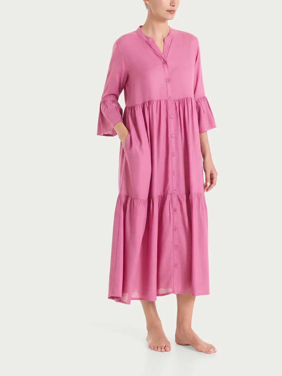 Ragno Beachwear Aperto Balze abito lungo rosa