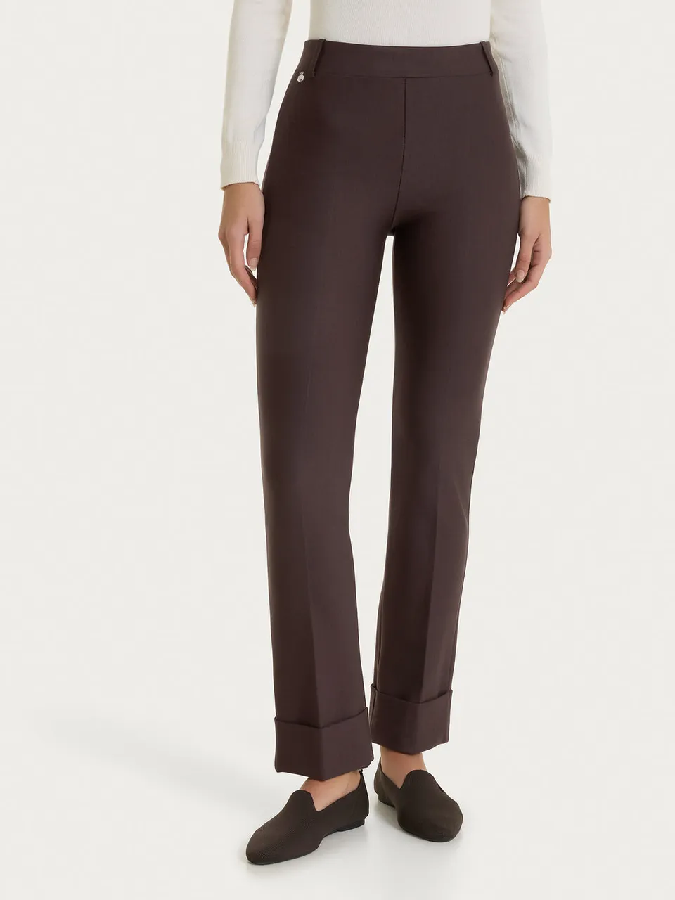 Ragno Compact Pantaloni Donna Slim Marrone Tessuto Elasticizzato