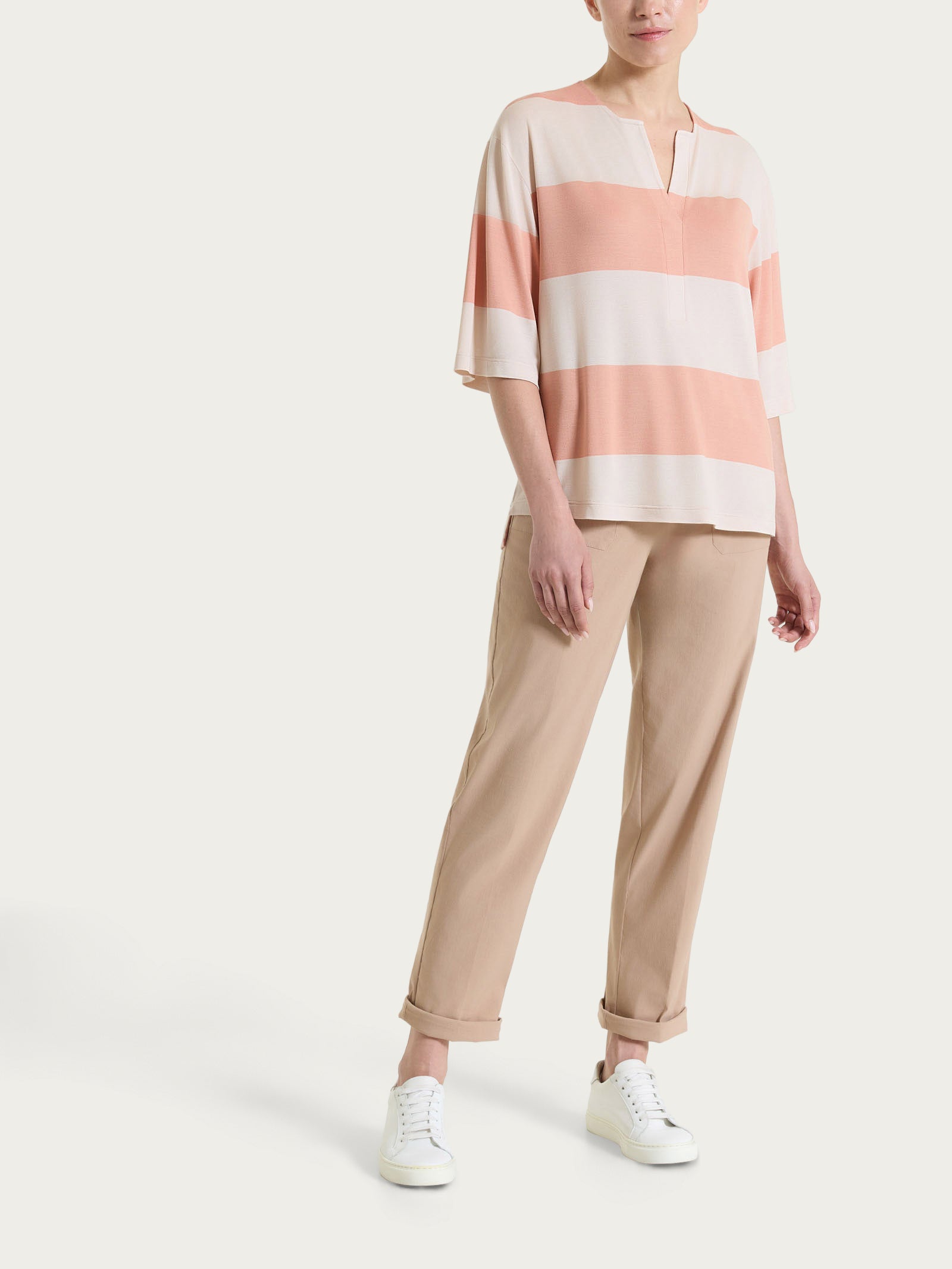 Ragno Summer Light maglietta scollo V righe viscosa Cork
