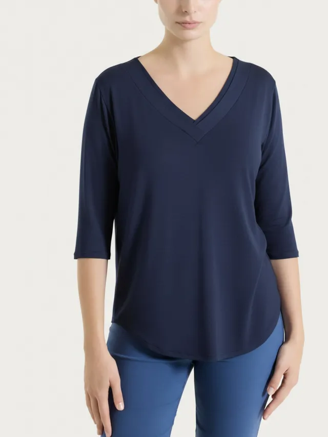 Ragno Viscosa Summer Maglietta Scollo V Bleu manica 3/4