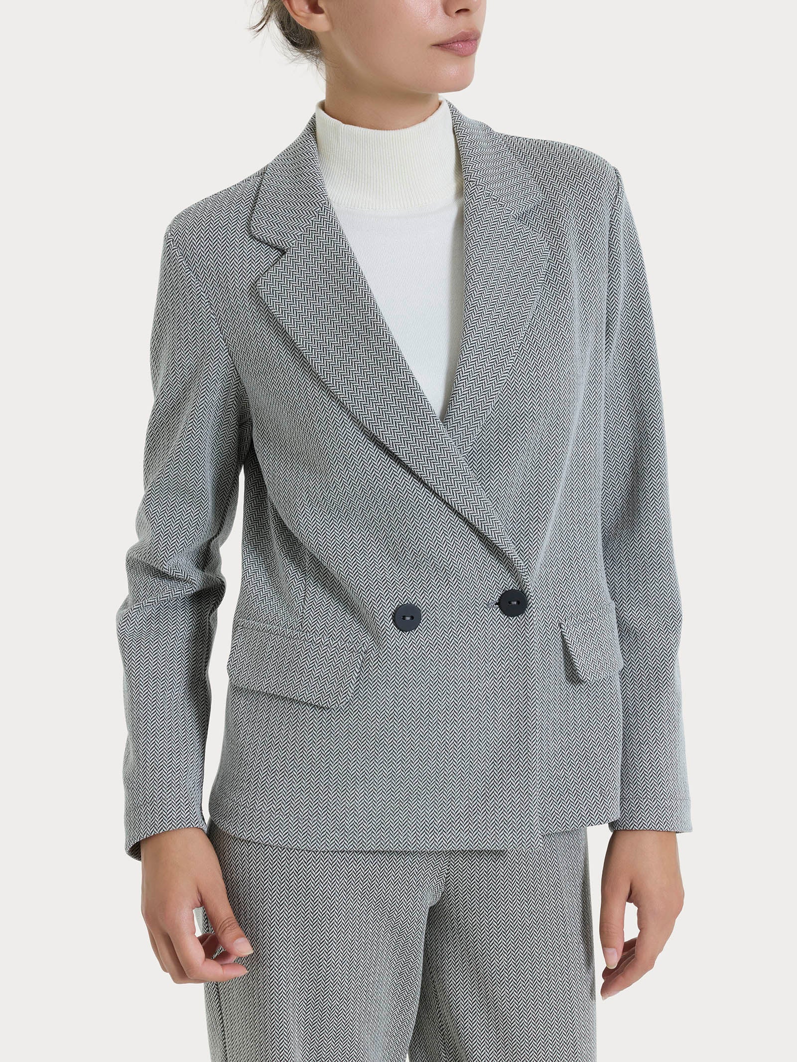 Ragno Eco Jacquard Blazer Donna Fant.Nero Spina di Pesce