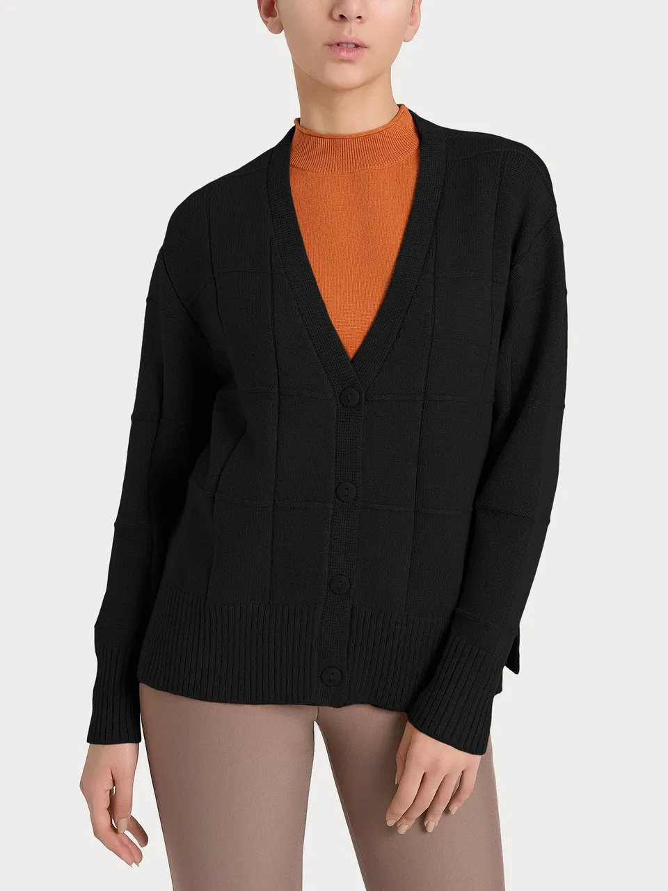Ragno Super Soft Cardigan Scollo V Nero Check Boxy