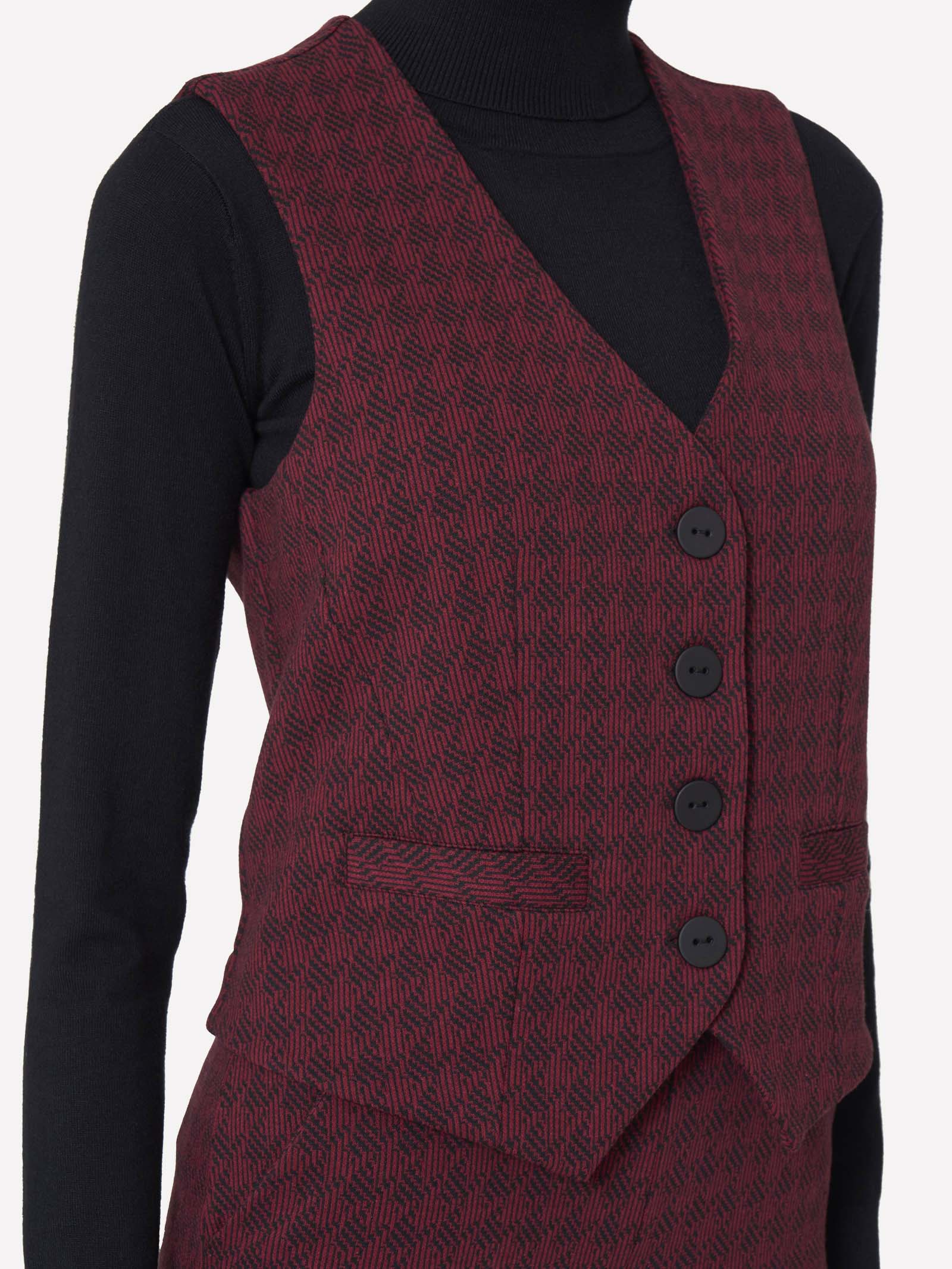 Ragno Comfort Gilet 4 bottoni donna rosso jacquard pied de poule