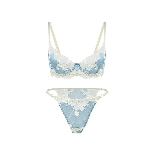 Maria Grazia Severi Contrast Floral Lace reggiseno balconcino blu in pizzo