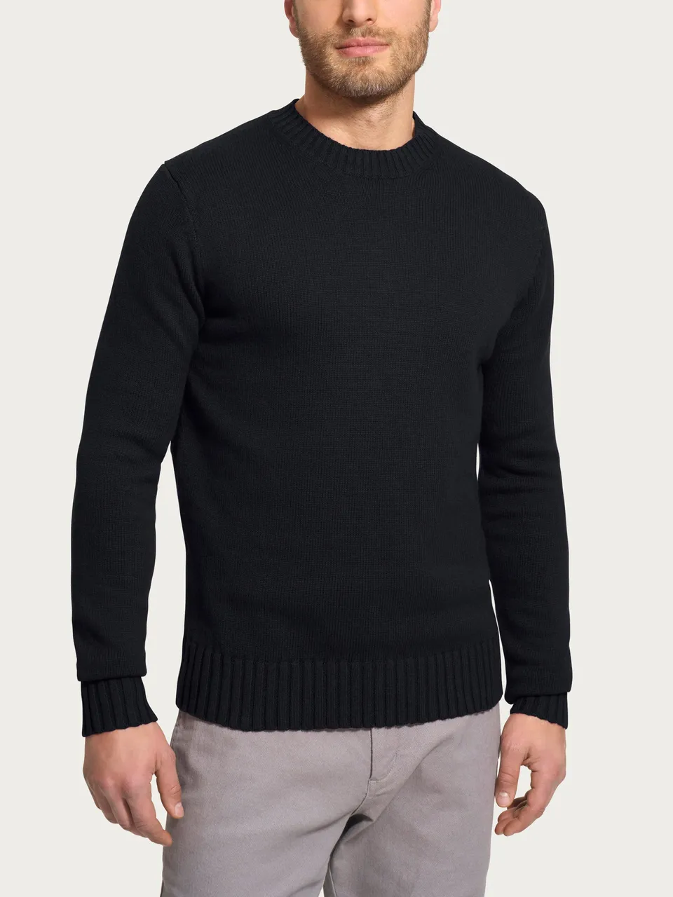 Ragno Nice Wool Pull Girocollo Uomo Nero Manica Lunga