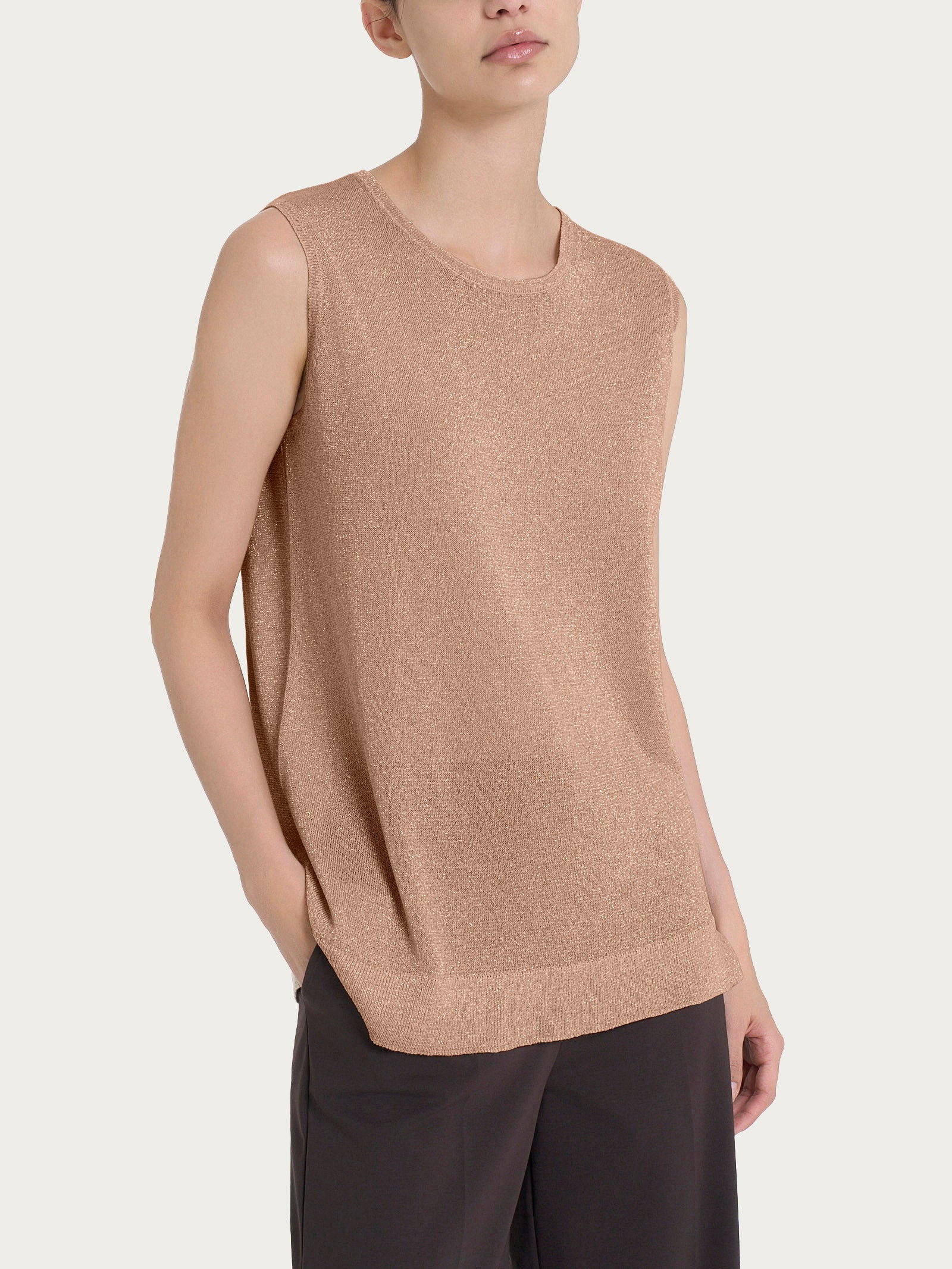 Ragno Maglia smanicata Crêpe Lurex Warm Taupe