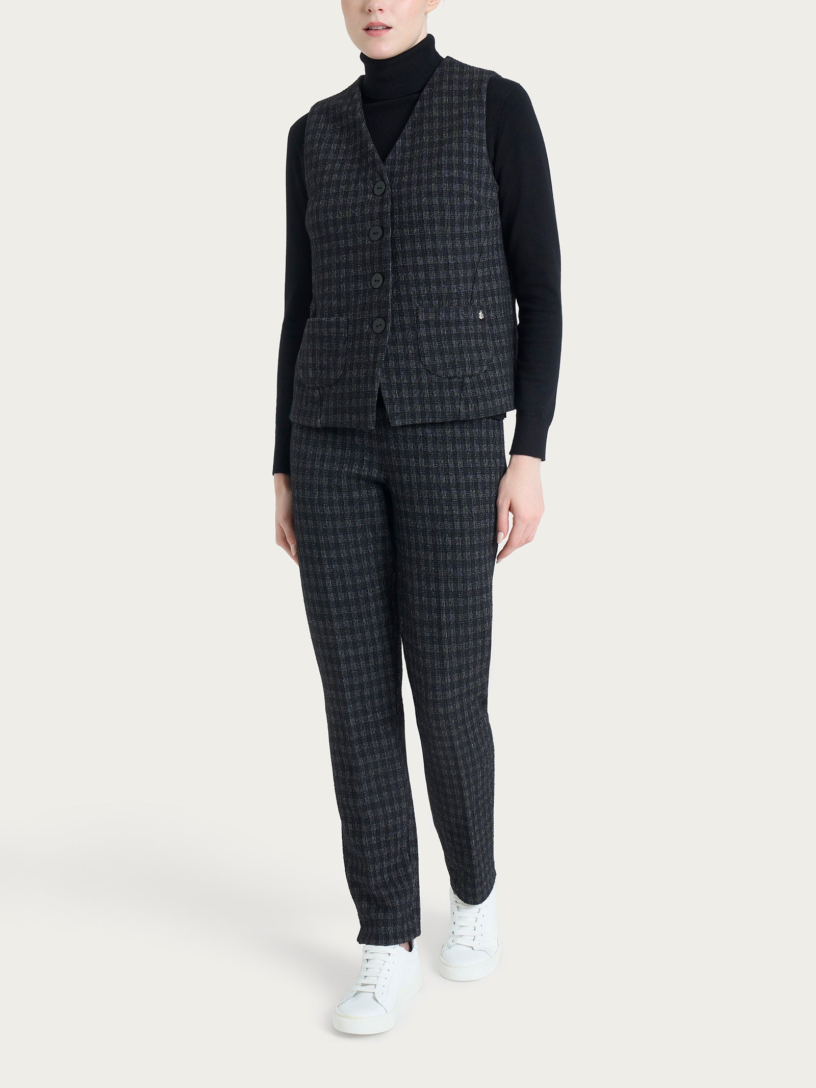 Ragno Eco Jacquard Gilet 4 bottoni fantasia nero check
