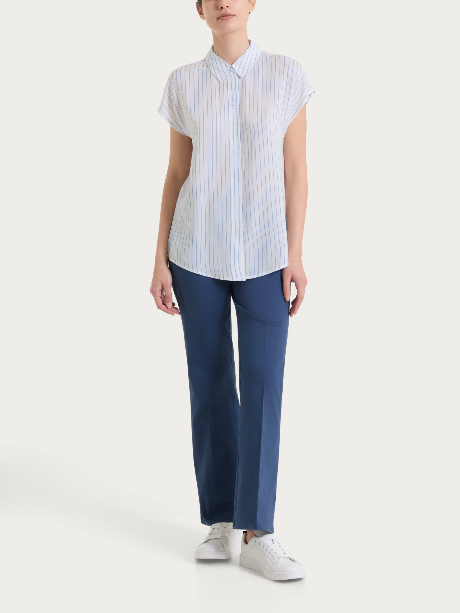 Ragno EcoSeta Camicia a Righe Manica Corta Blu