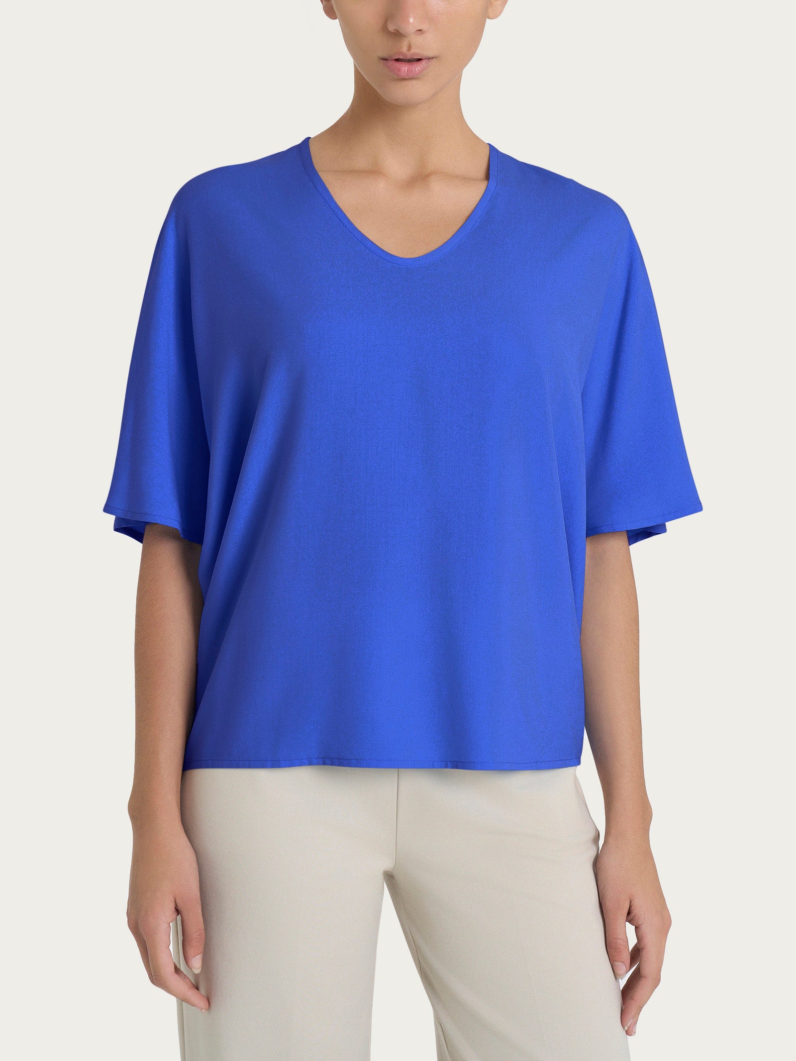 Ragno EcoSeta Blusa Scollo V Blu in Viscosa